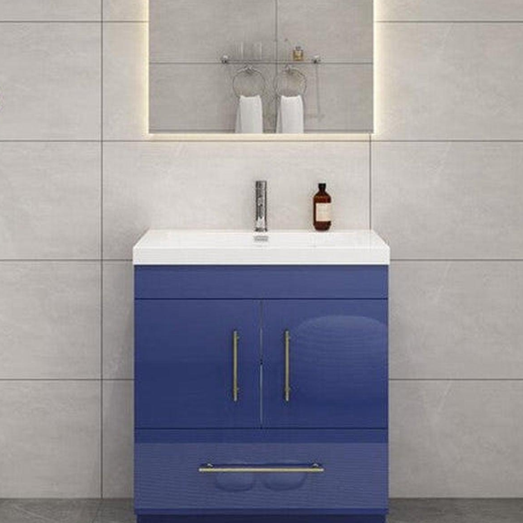 Elara 30" High Gloss Night Blue Freestanding Vanity With Single Reinforced White Acrylic Sink