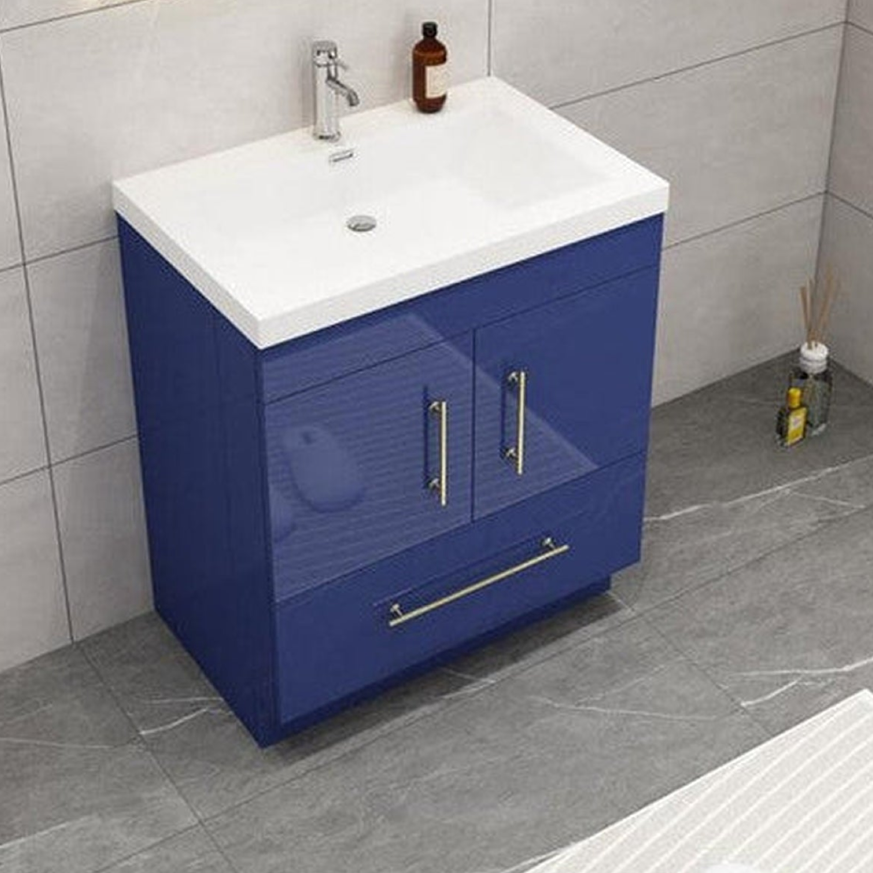 Elara 30" High Gloss Night Blue Freestanding Vanity With Single Reinforced White Acrylic Sink