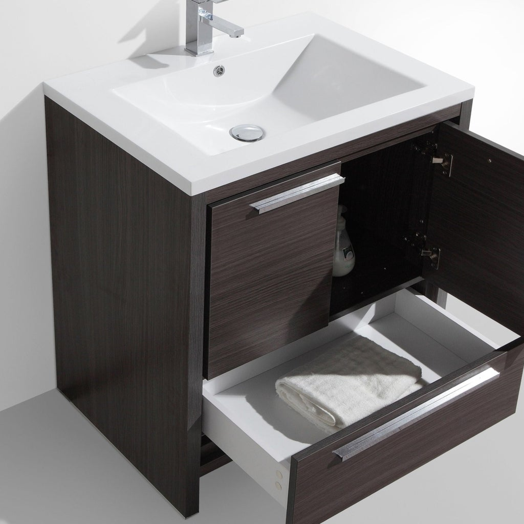 Amara 30" Dark Gray Oak Freestanding Vanity With Single Reinforced White Acrylic Sink