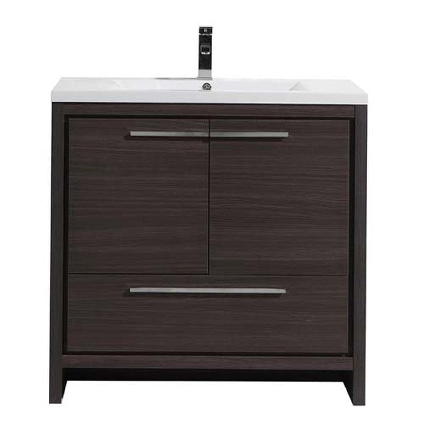 Amara 36" Dark Gray Oak Freestanding Vanity With Single Reinforced White Acrylic Sink