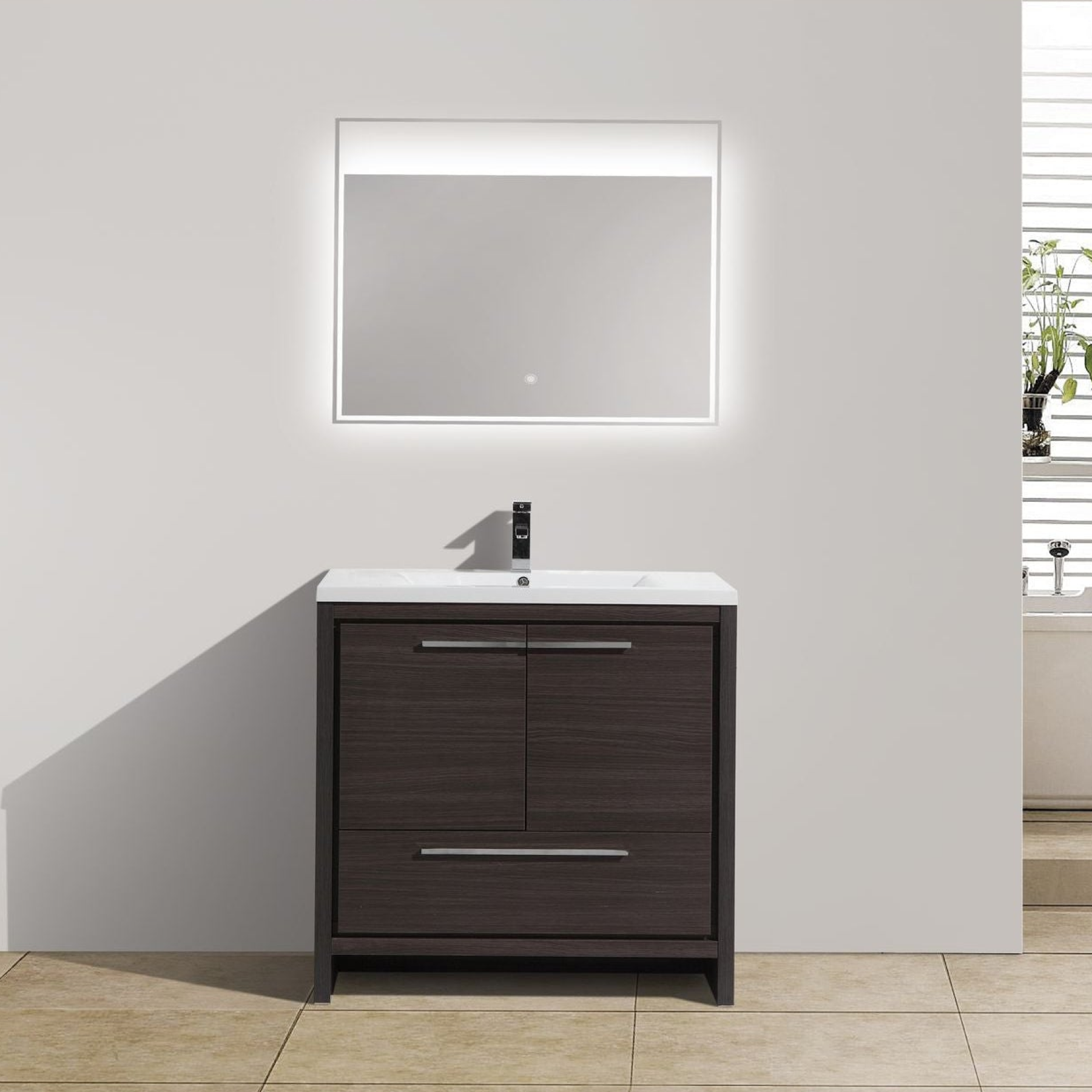 Amara 36" Dark Gray Oak Freestanding Vanity With Single Reinforced White Acrylic Sink
