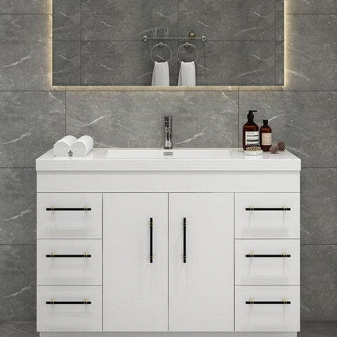Elara 48" High Gloss White Freestanding Vanity With Single Reinforced White Acrylic Sink