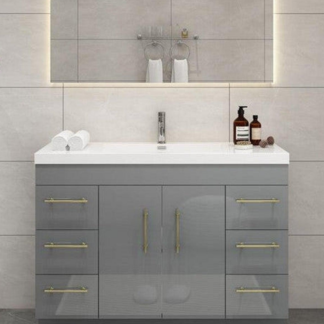 Elara 48" High Gloss Gray Freestanding Vanity With Single Reinforced White Acrylic Sink