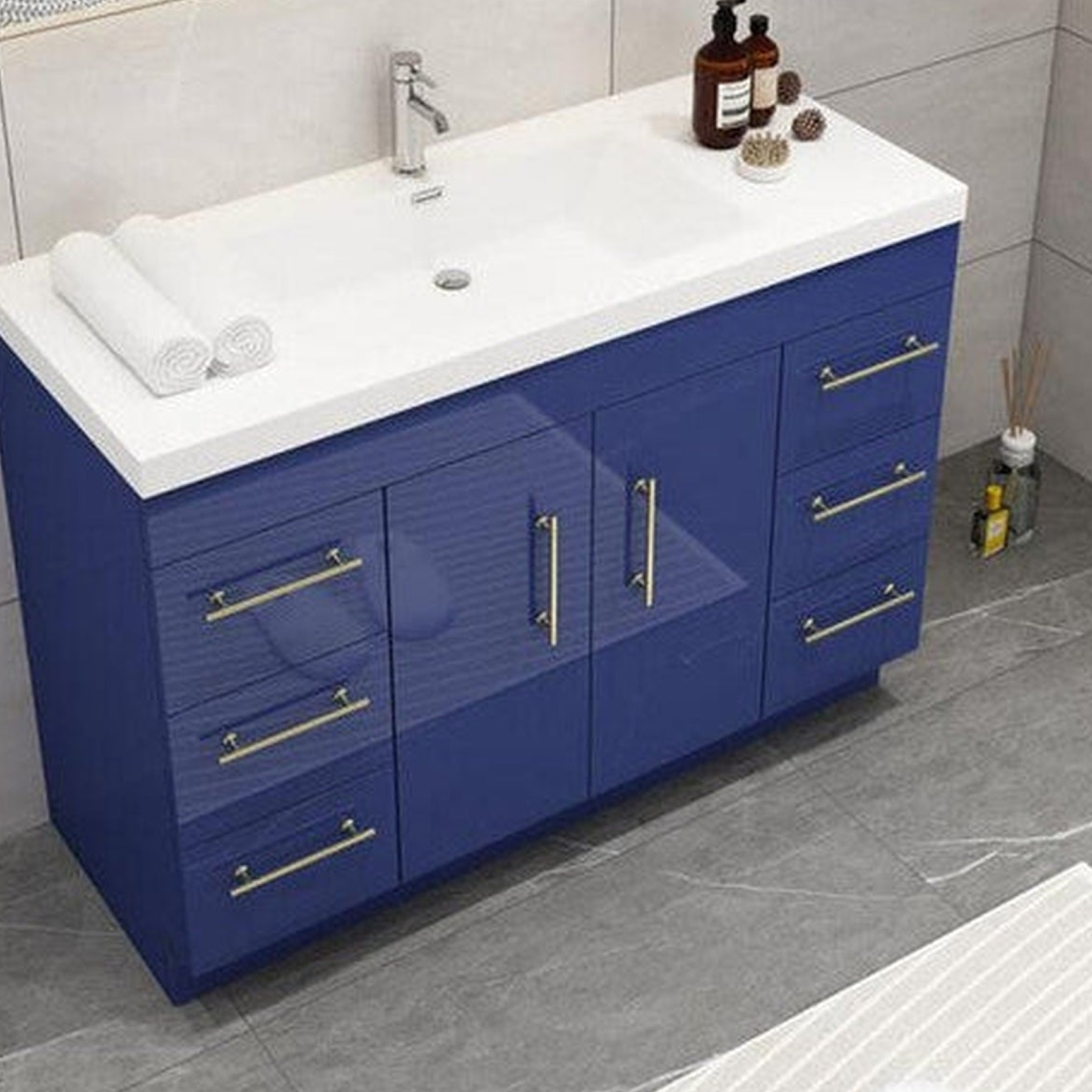 Elara 48" High Gloss Night Blue Freestanding Vanity With Single Reinforced White Acrylic Sink