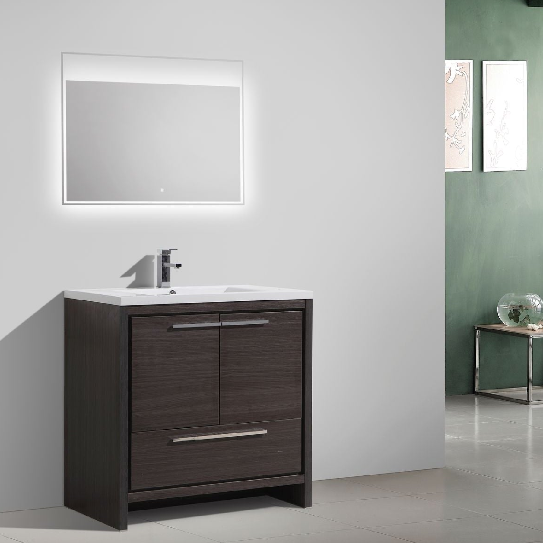 Amara 36" Dark Gray Oak Freestanding Vanity With Single Reinforced White Acrylic Sink