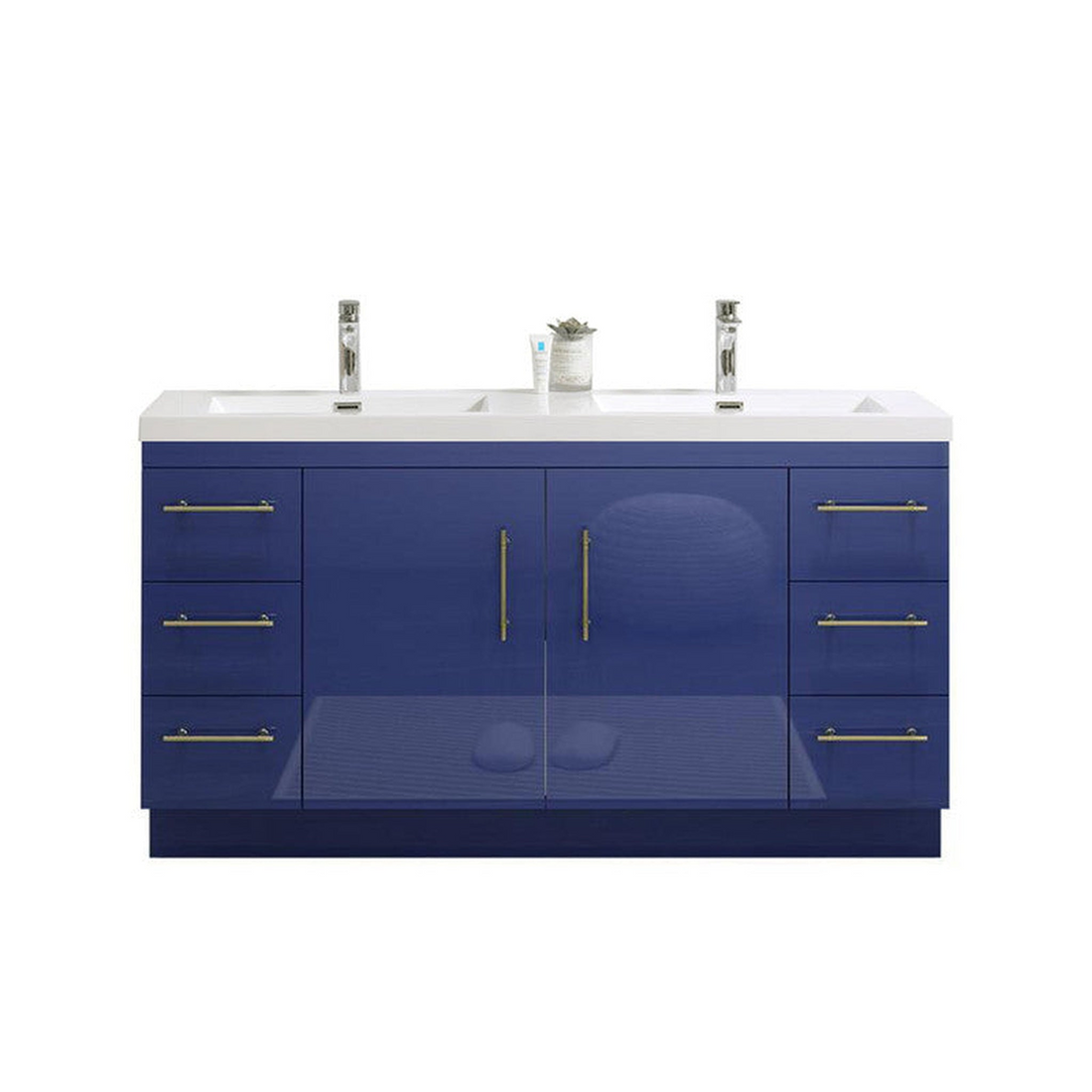 Elara 60" High Gloss Night Blue Freestanding Vanity With Double Reinforced White Acrylic Sinks