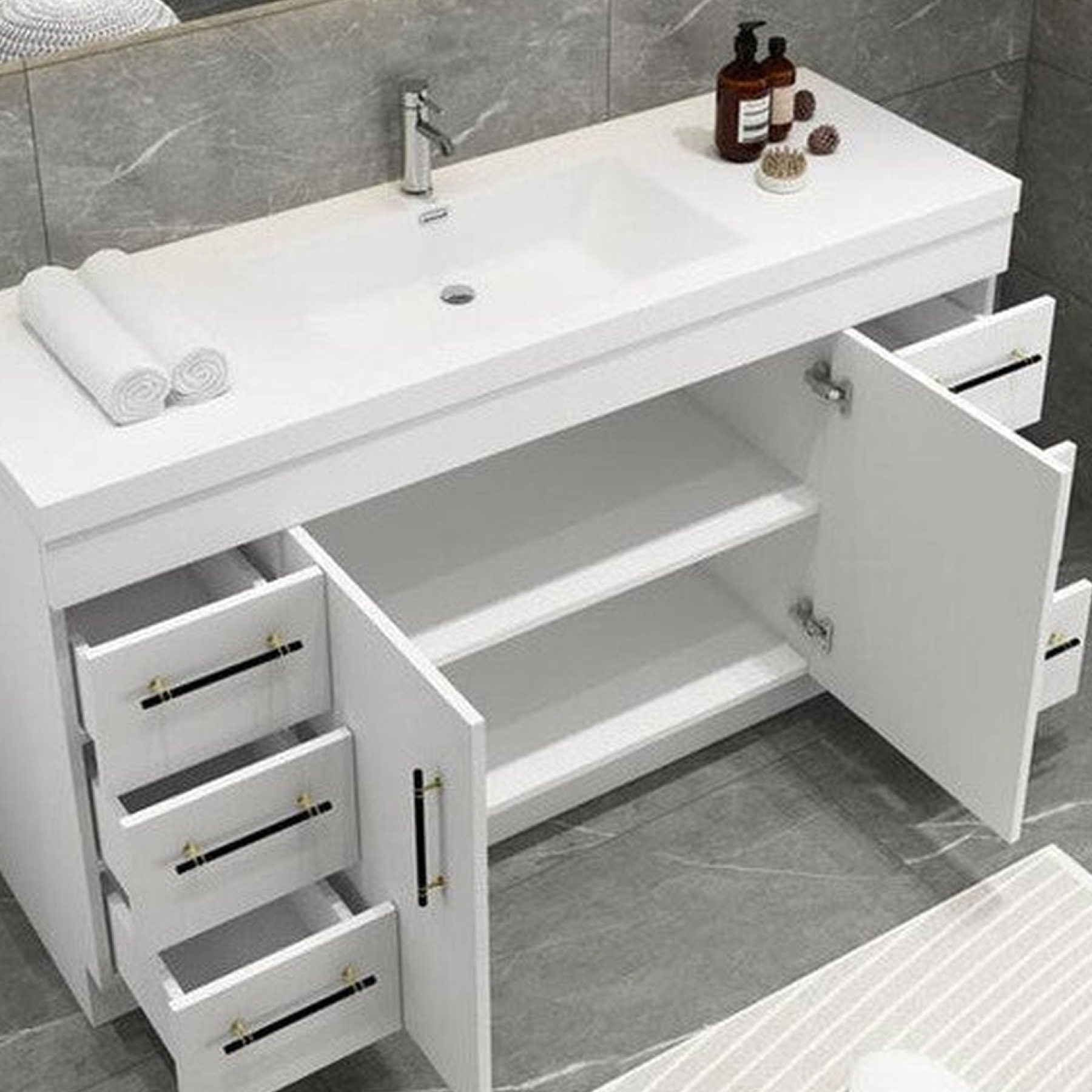 Elara 60" High Gloss White Freestanding Vanity With Single Reinforced White Acrylic Sink