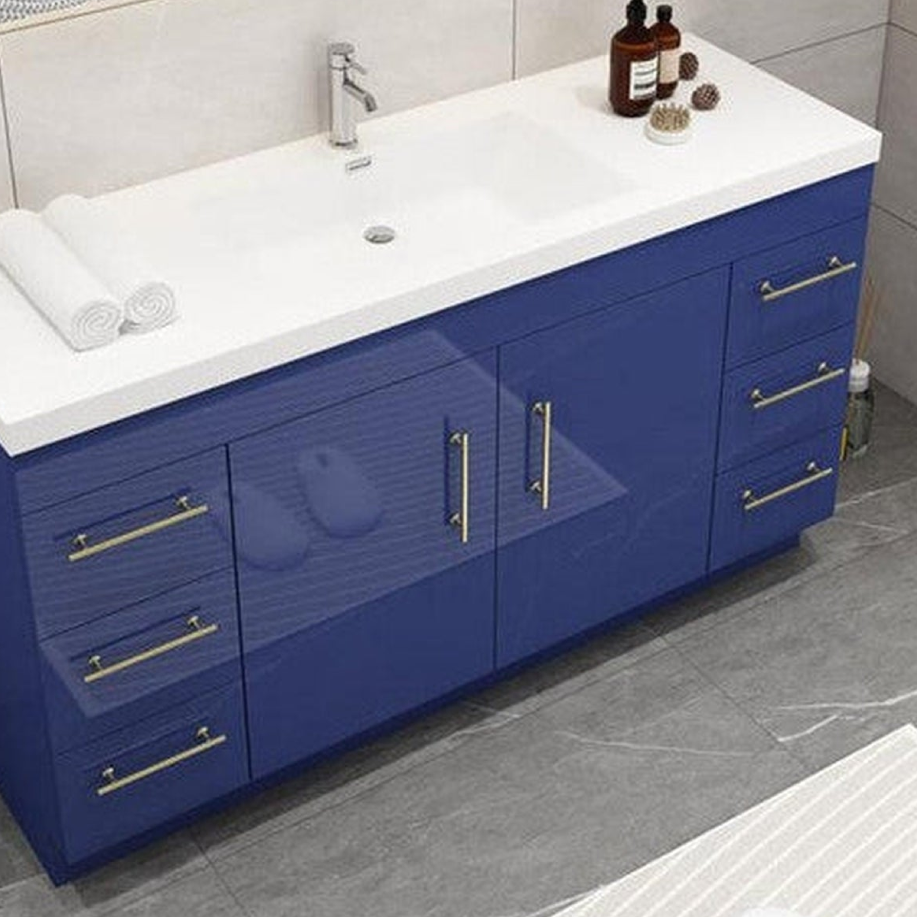 Elara 60" High Gloss Night Blue Freestanding Vanity With Single Reinforced White Acrylic Sink