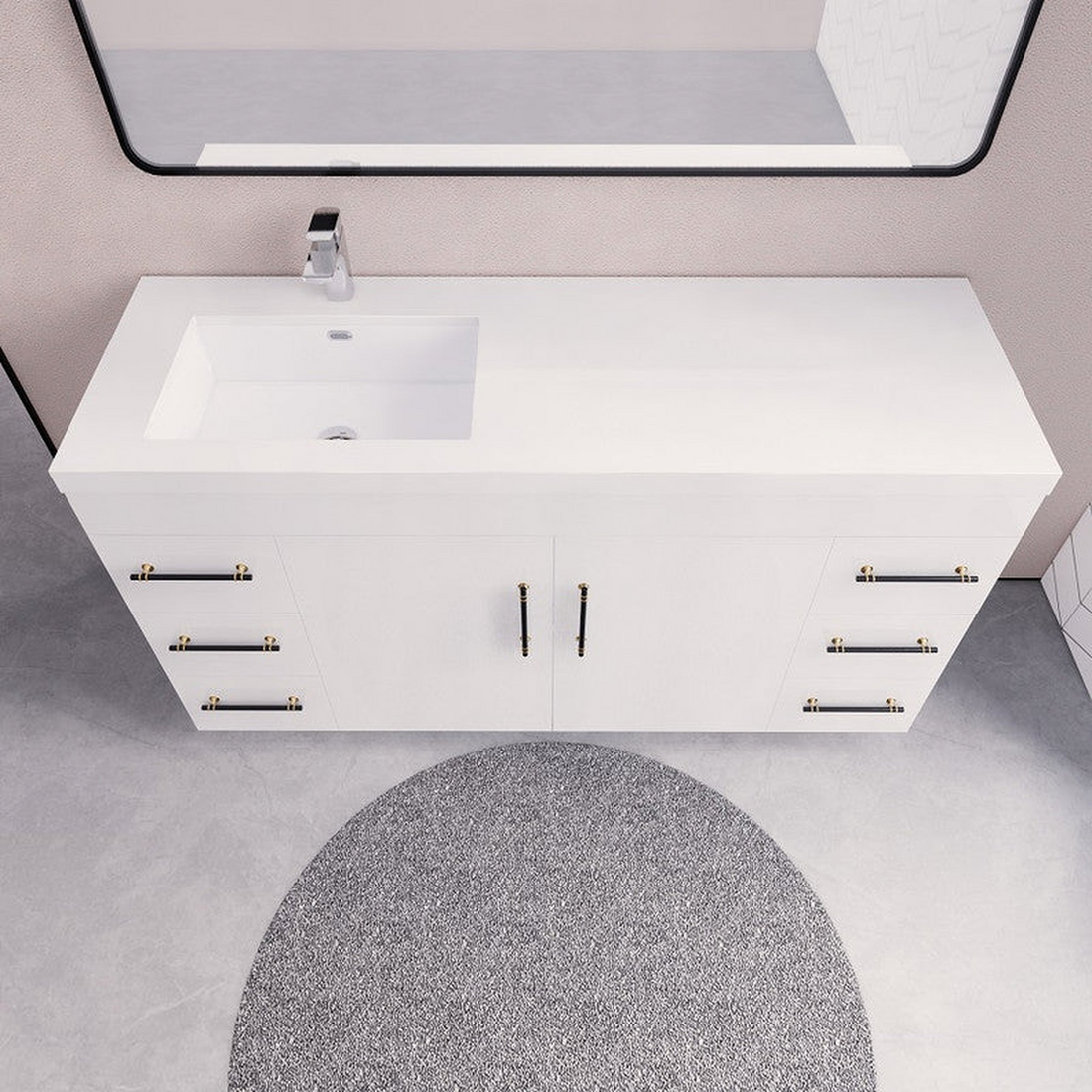 Elara 60" High Gloss White Freestanding Vanity With Single Reinforced White Acrylic Left Side Sink