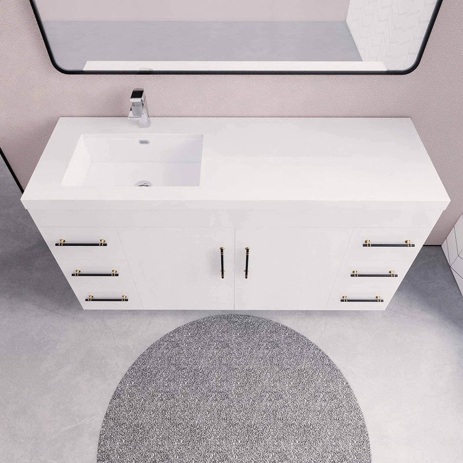 Elara 60" High Gloss White Freestanding Vanity With Single Reinforced White Acrylic Left Side Sink