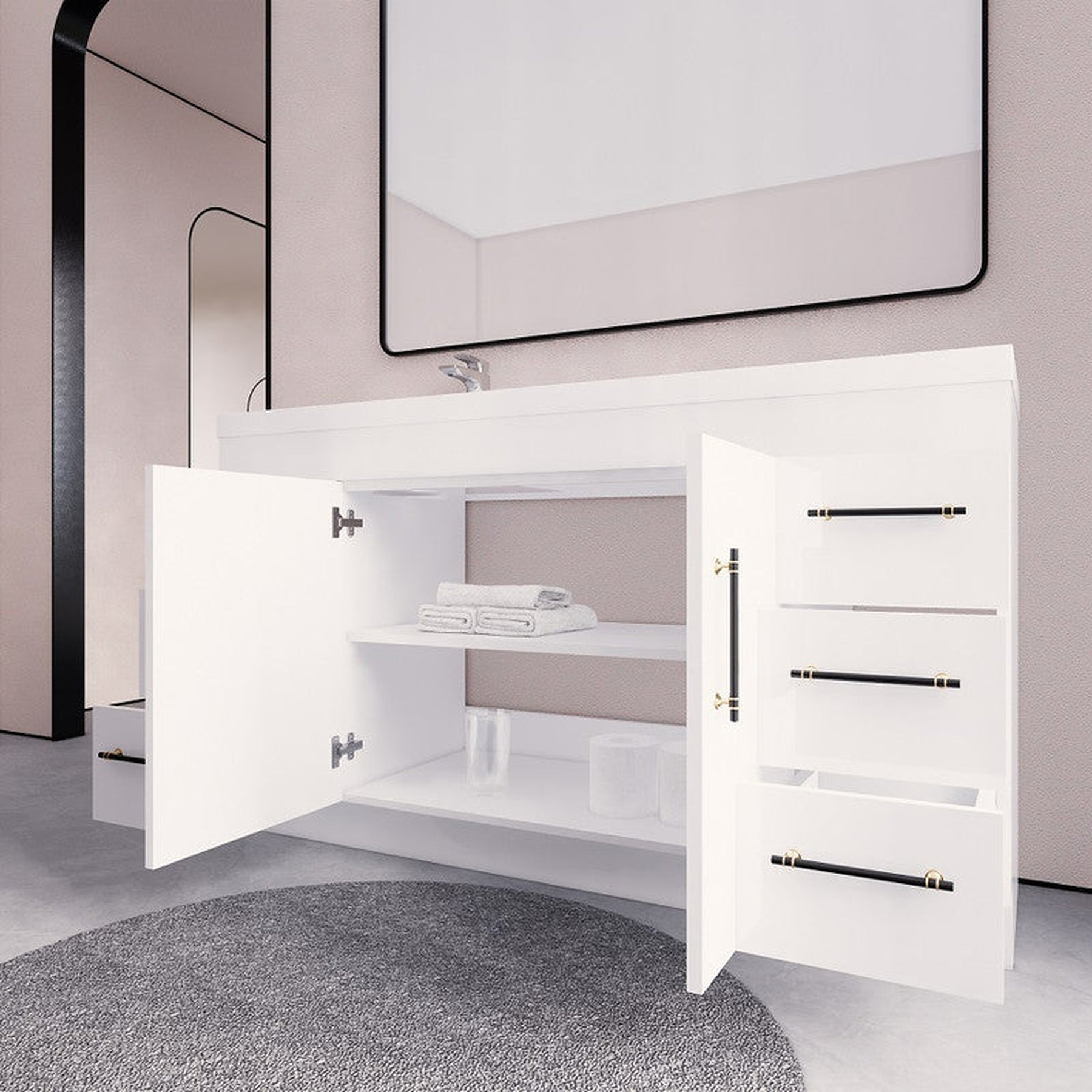 Elara 60" High Gloss White Freestanding Vanity With Single Reinforced White Acrylic Left Side Sink