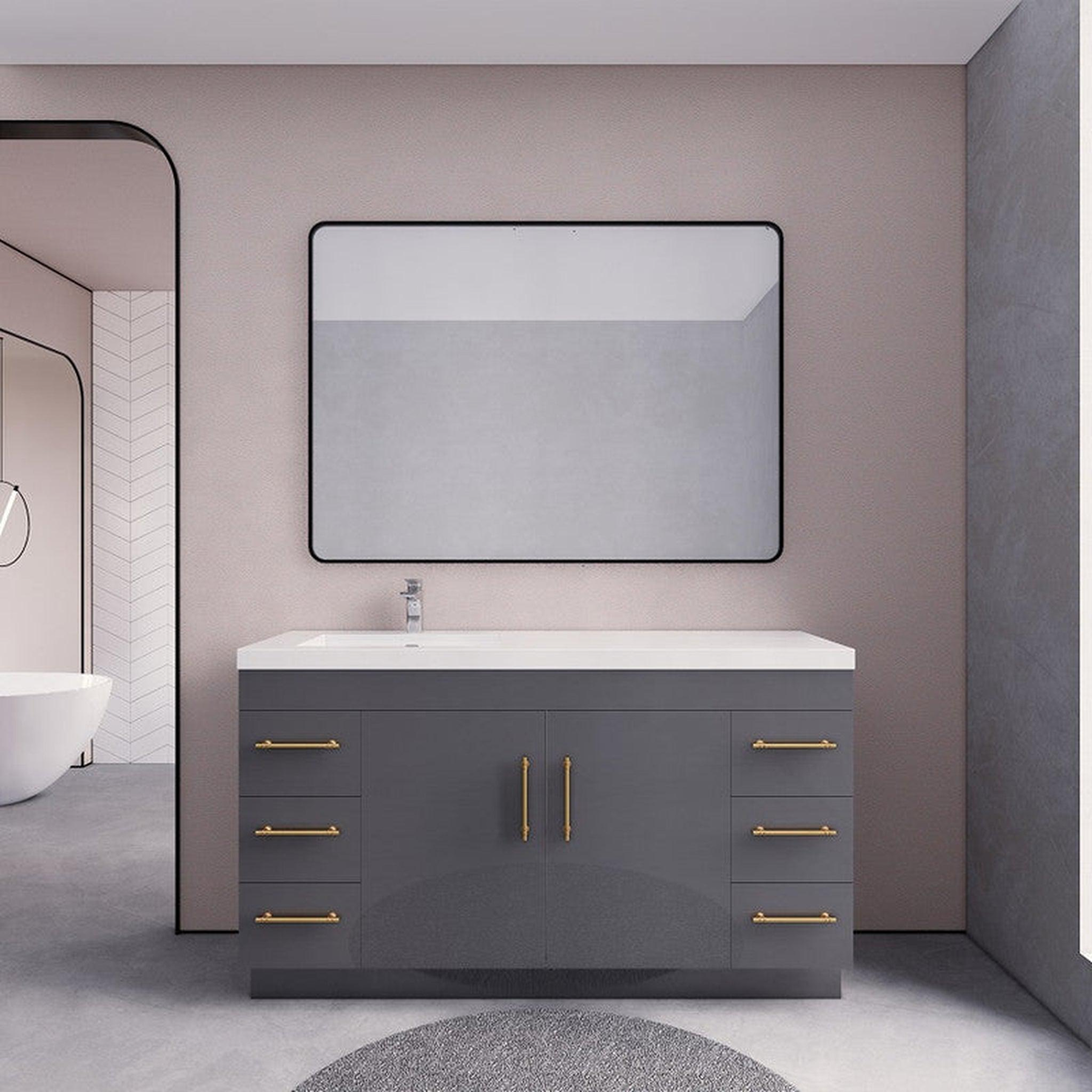 Elara 60" High Gloss Gray Freestanding Vanity With Single Reinforced White Acrylic Left Side Sink