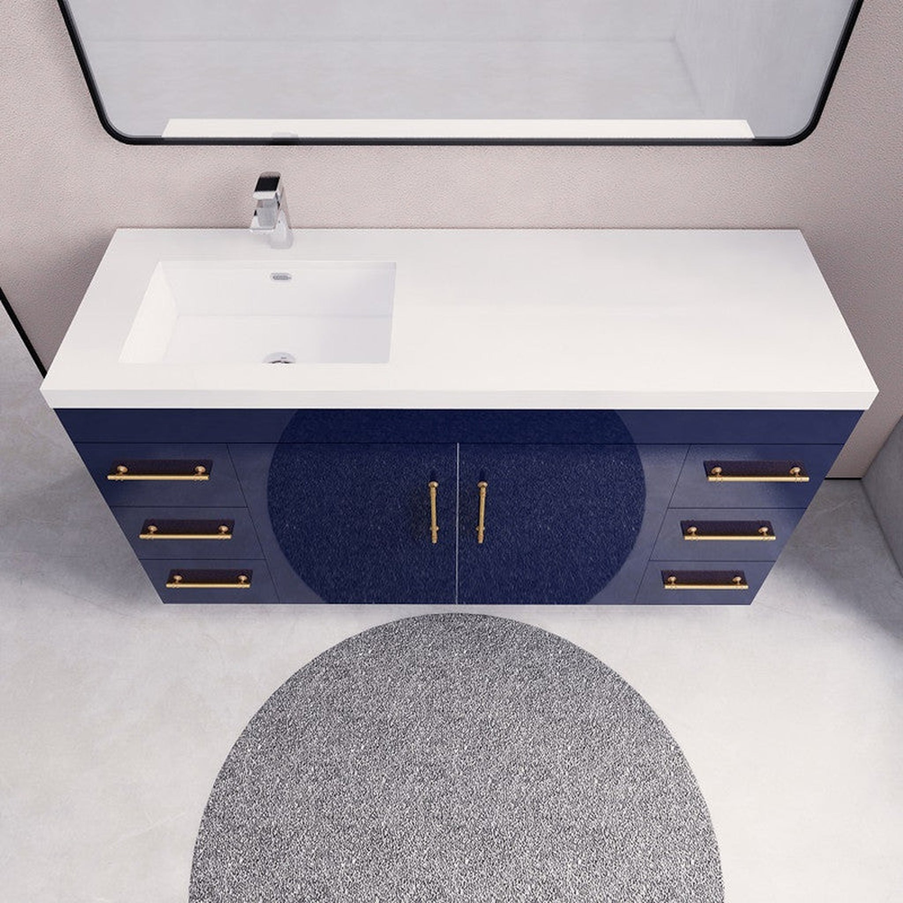 Elara 60" High Gloss Night Blue Freestanding Vanity With Single Reinforced White Acrylic Left Side Sink