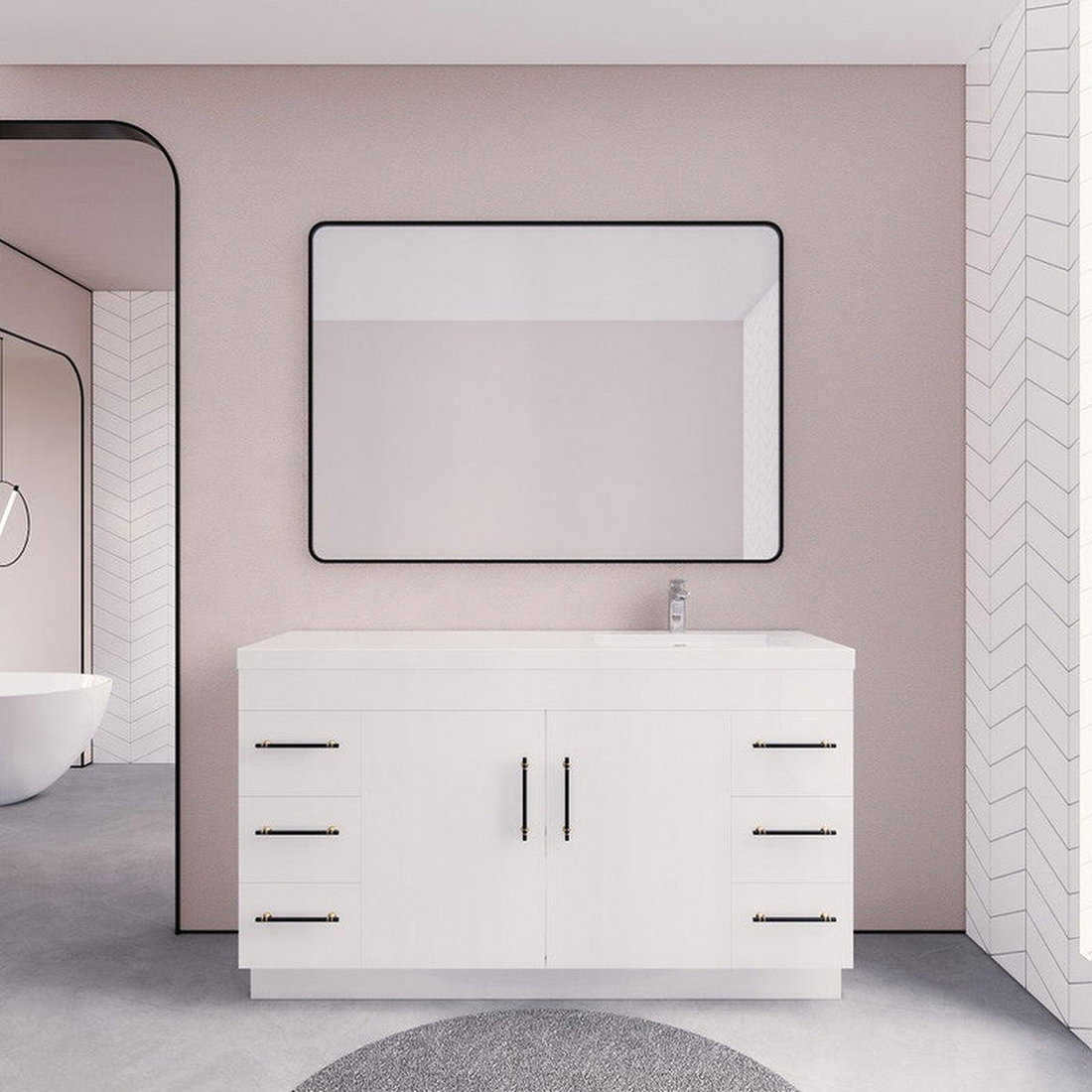 Elara 60" High Gloss White Freestanding Vanity With Single Reinforced White Acrylic Right Side Sink