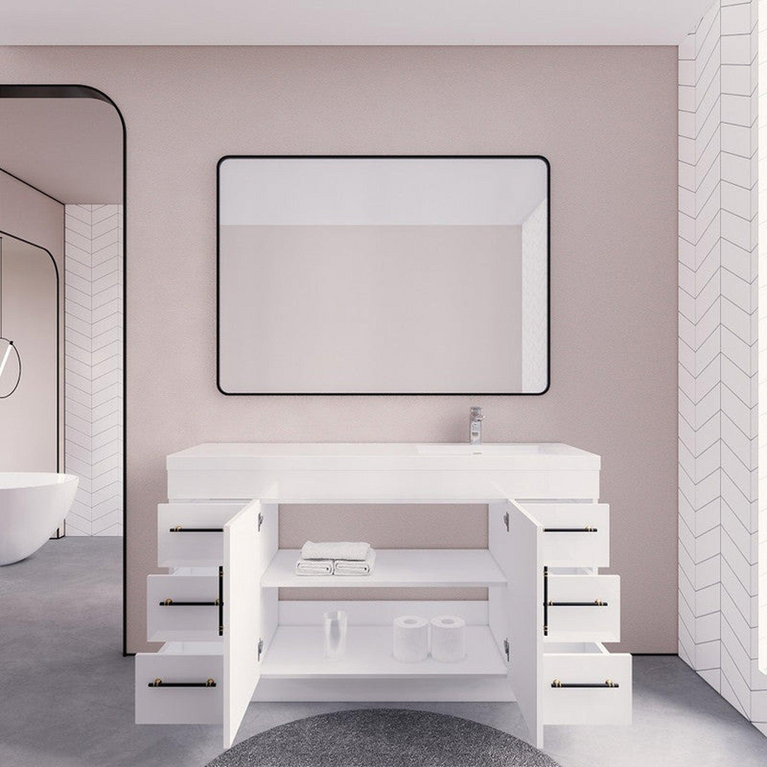 Elara 60" High Gloss White Freestanding Vanity With Single Reinforced White Acrylic Right Side Sink