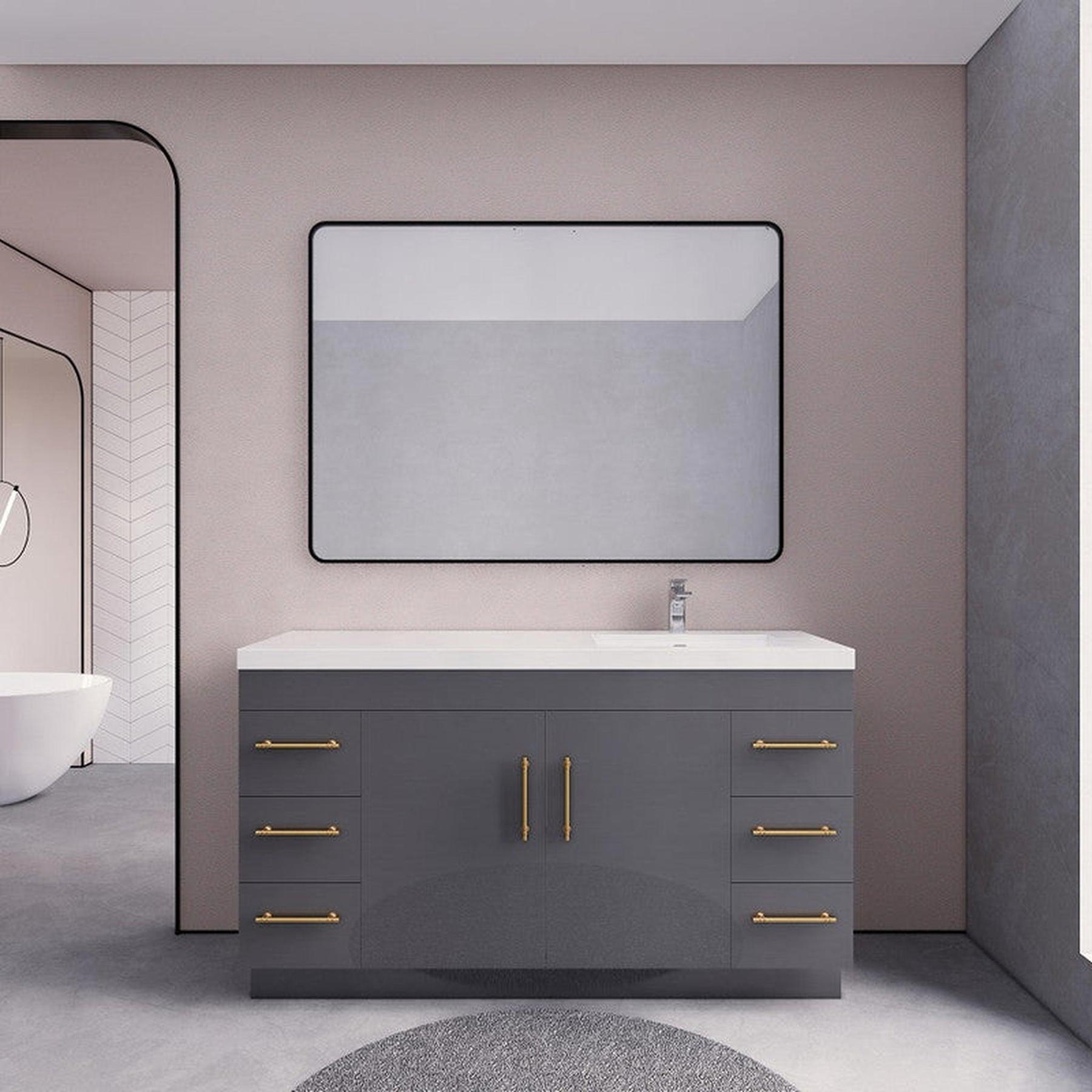 Elara 60" High Gloss Gray Freestanding Vanity With Single Reinforced White Acrylic Right Side Sink