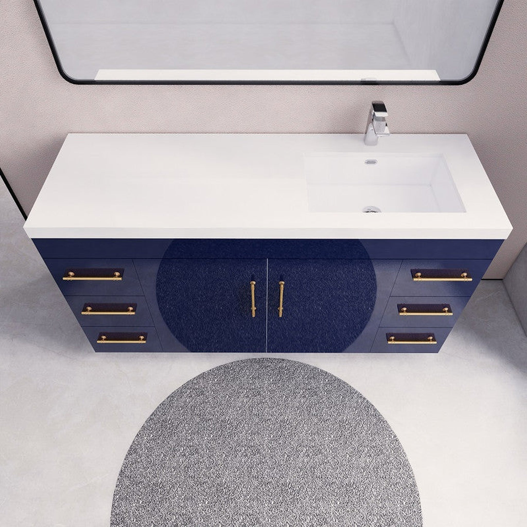 Elara 60" High Gloss Night Blue Freestanding Vanity With Single Reinforced White Acrylic Right Side Sink
