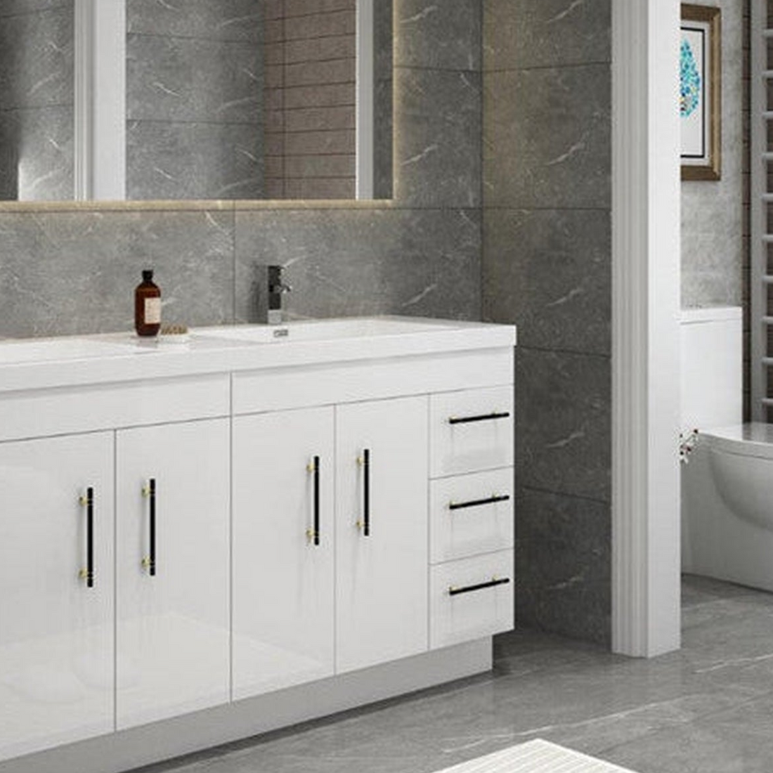 Elara 72" High Gloss White Freestanding Vanity With Double Reinforced White Acrylic Sinks