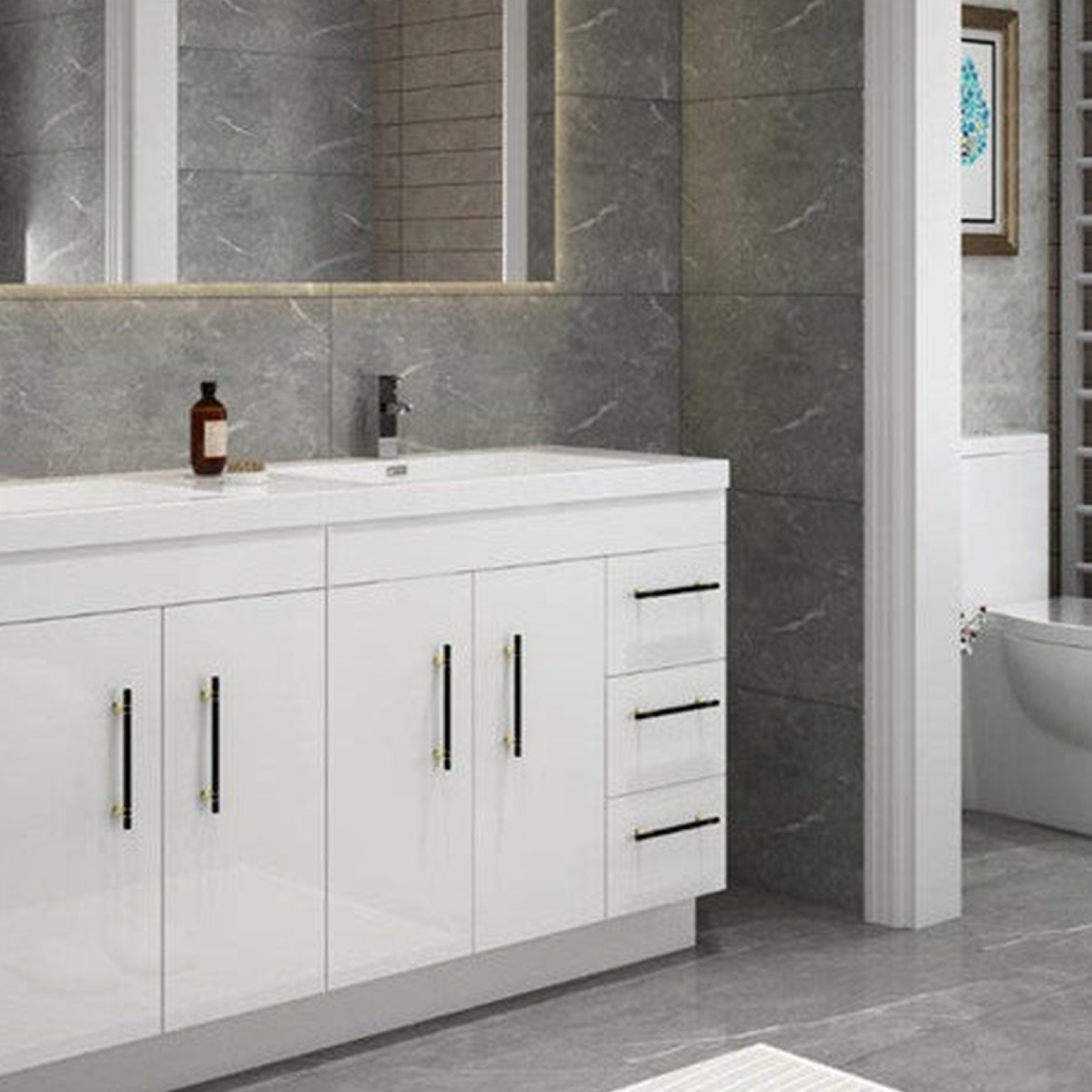 Elara 72" High Gloss White Freestanding Vanity With Double Reinforced White Acrylic Sinks