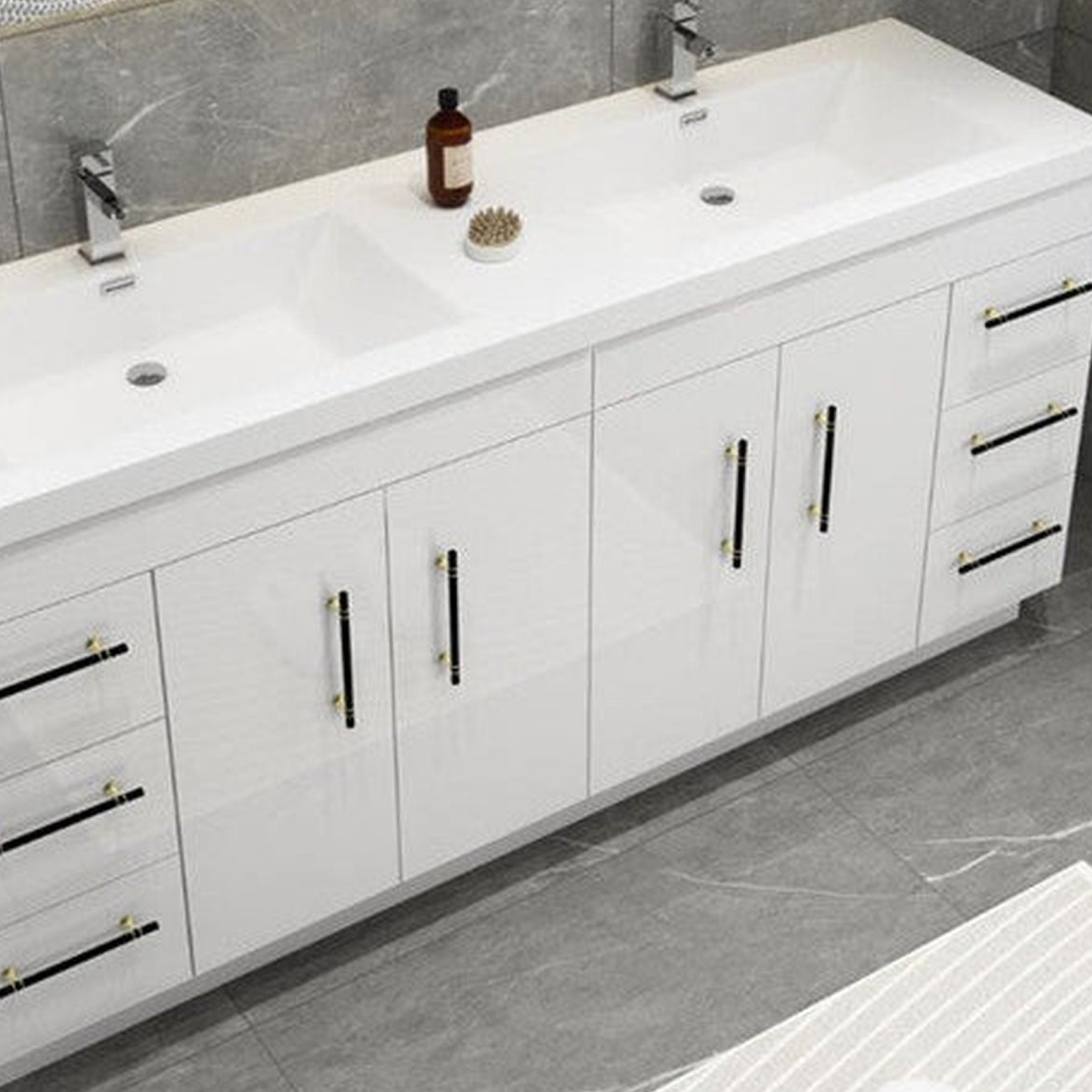 Elara 72" High Gloss White Freestanding Vanity With Double Reinforced White Acrylic Sinks