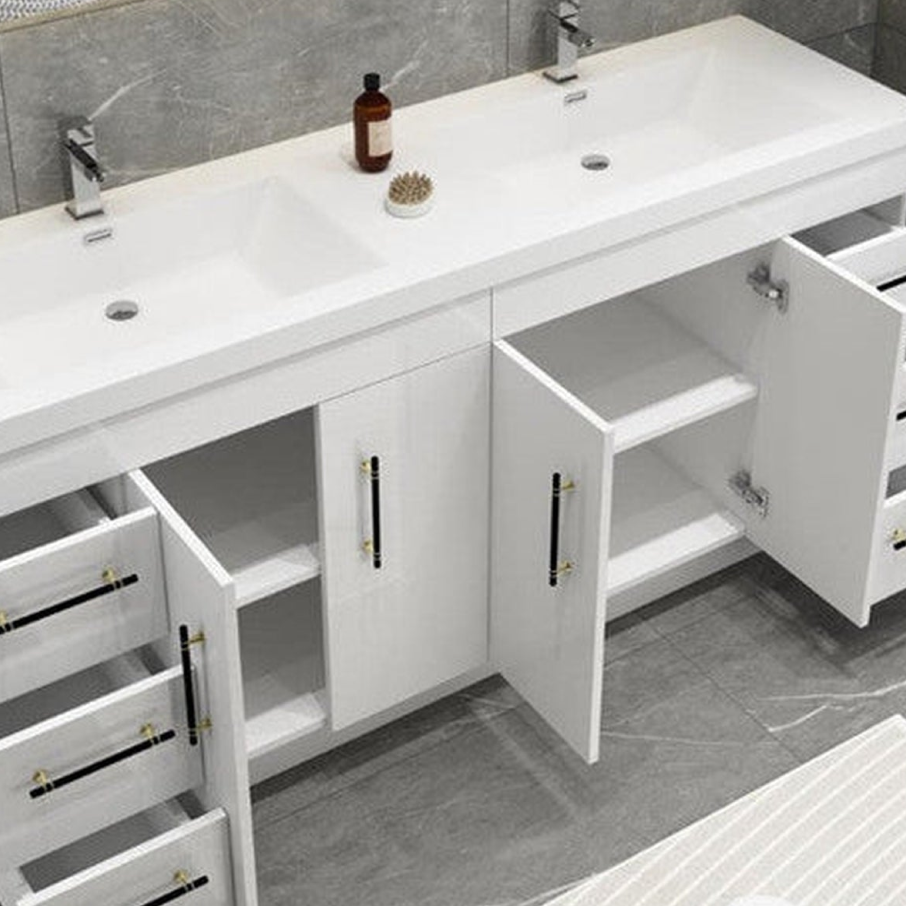 Elara 72" High Gloss White Freestanding Vanity With Double Reinforced White Acrylic Sinks