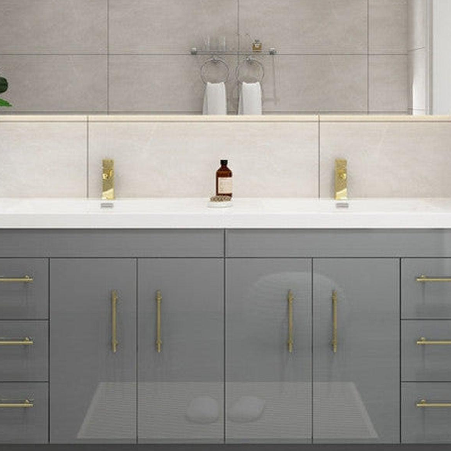 Elara 72" High Gloss Gray Freestanding Vanity With Double Reinforced White Acrylic Sinks