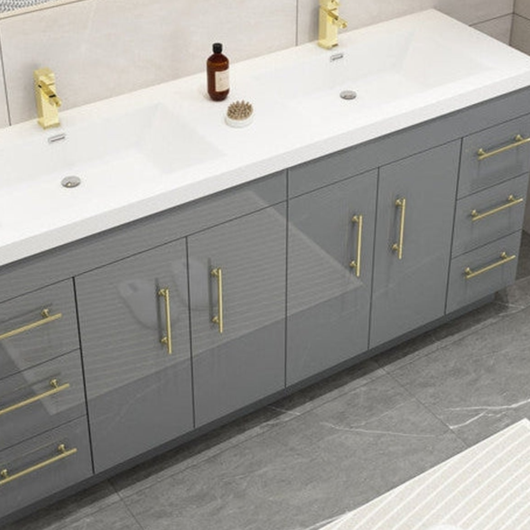 Elara 72" High Gloss Gray Freestanding Vanity With Double Reinforced White Acrylic Sinks