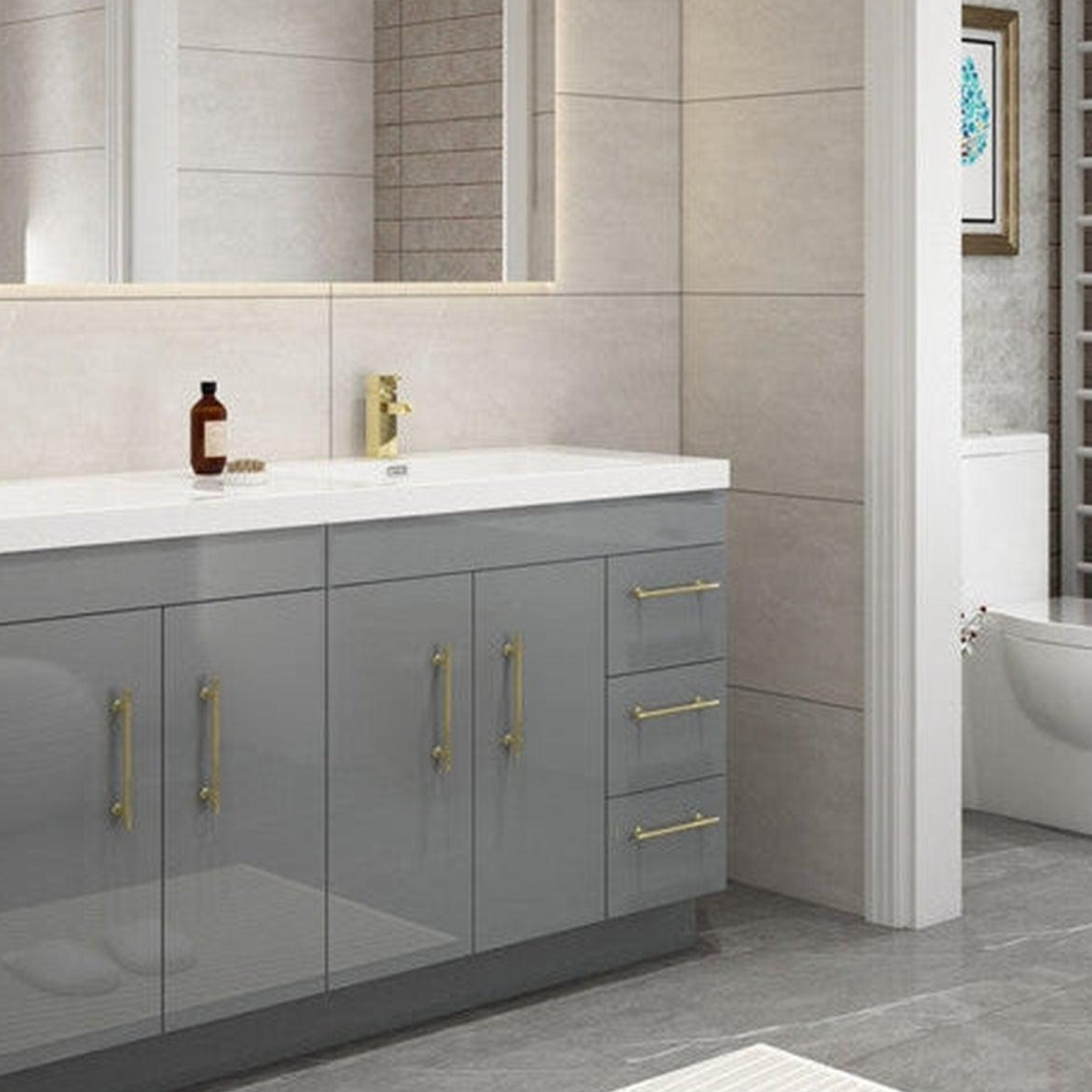 Elara 72" High Gloss Gray Freestanding Vanity With Double Reinforced White Acrylic Sinks