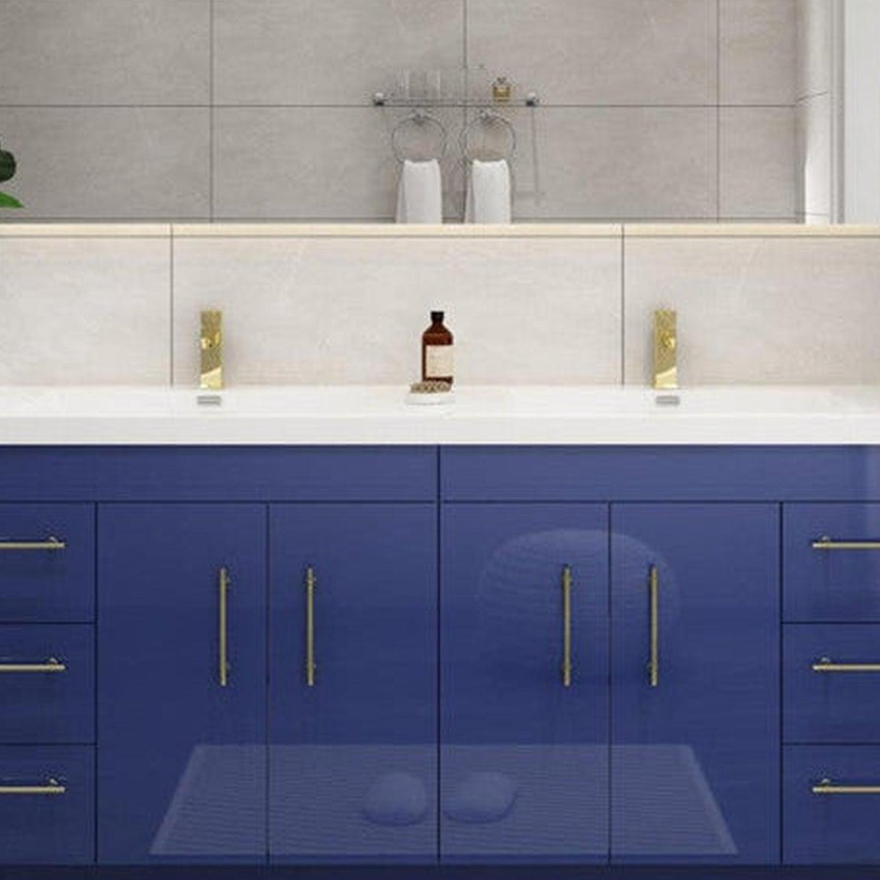 Elara 72" High Gloss Night Blue Freestanding Vanity With Double Reinforced White Acrylic Sinks