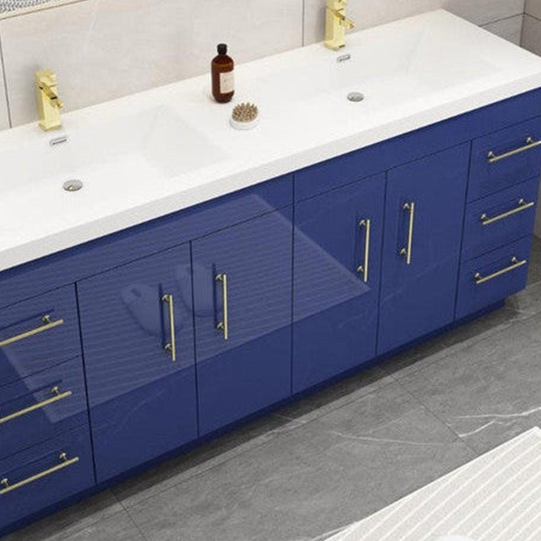 Elara 72" High Gloss Night Blue Freestanding Vanity With Double Reinforced White Acrylic Sinks