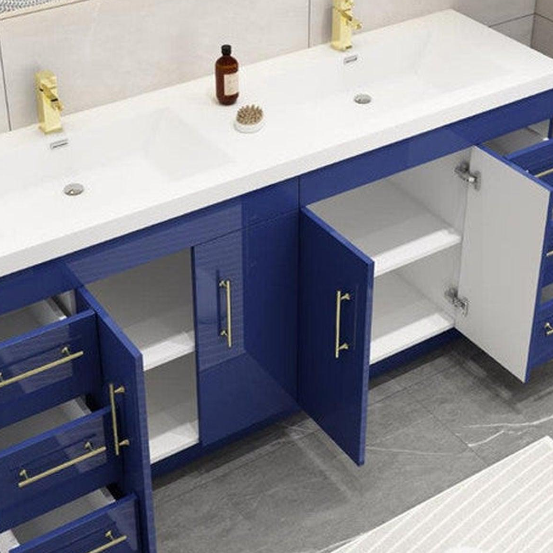 Elara 72" High Gloss Night Blue Freestanding Vanity With Double Reinforced White Acrylic Sinks
