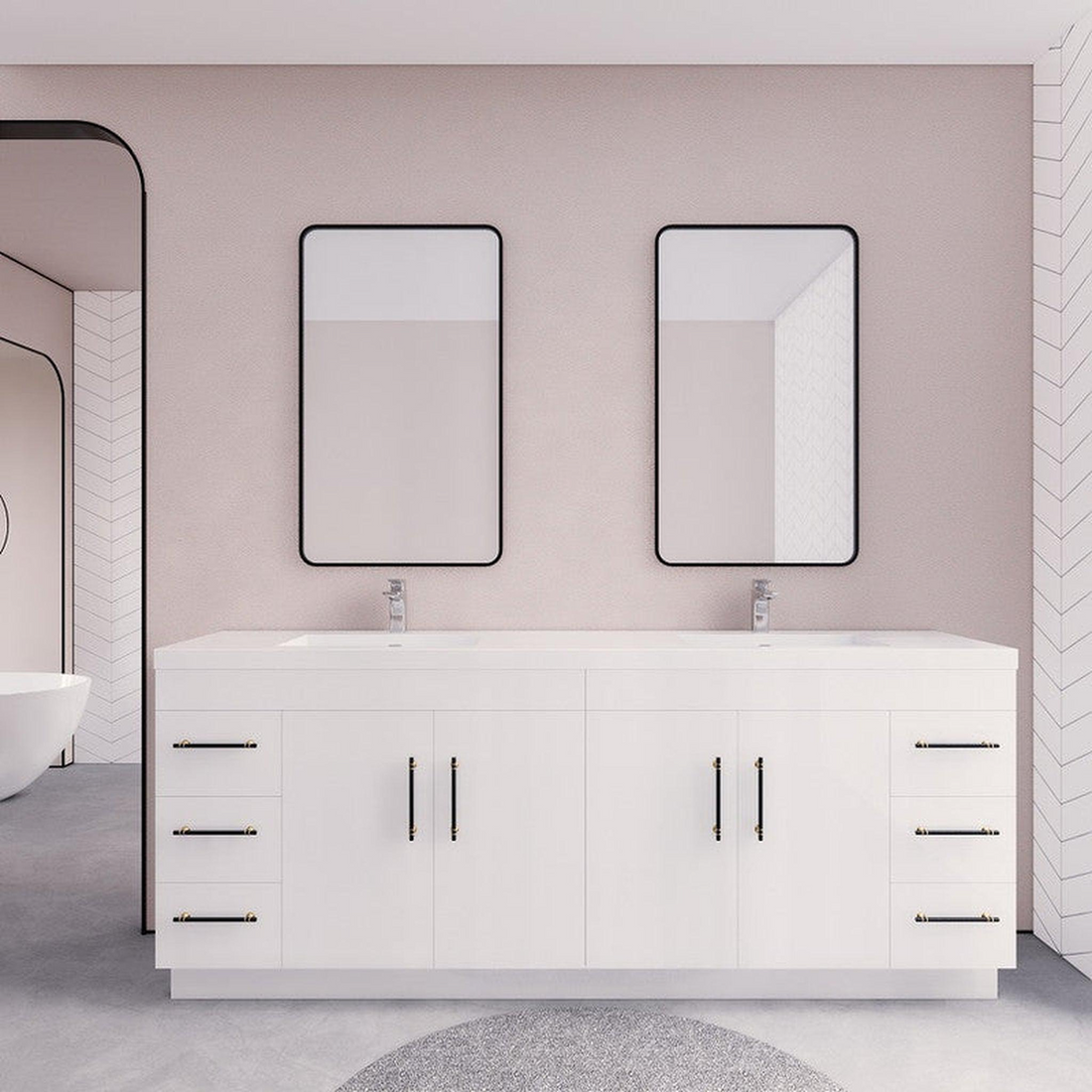 Elara 84" High Gloss White Freestanding Vanity With Double Reinforced White Acrylic Sinks
