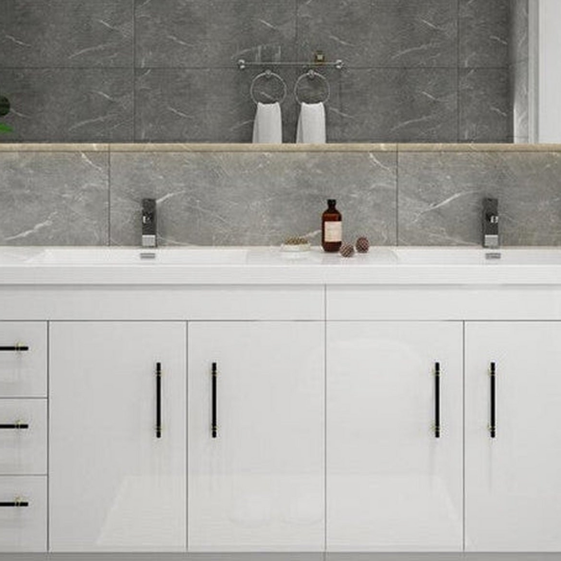 Elara 84" High Gloss White Freestanding Vanity With Double Reinforced White Acrylic Sinks