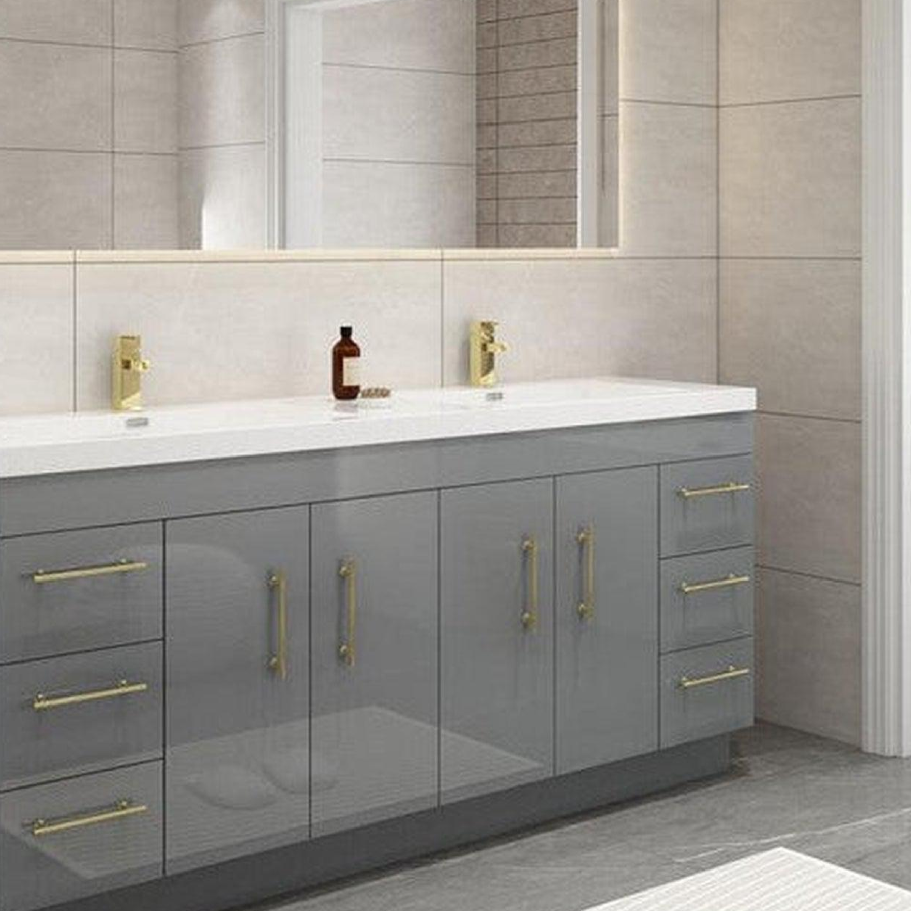 Elara 84" High Gloss Gray Freestanding Vanity With Double Reinforced White Acrylic Sinks