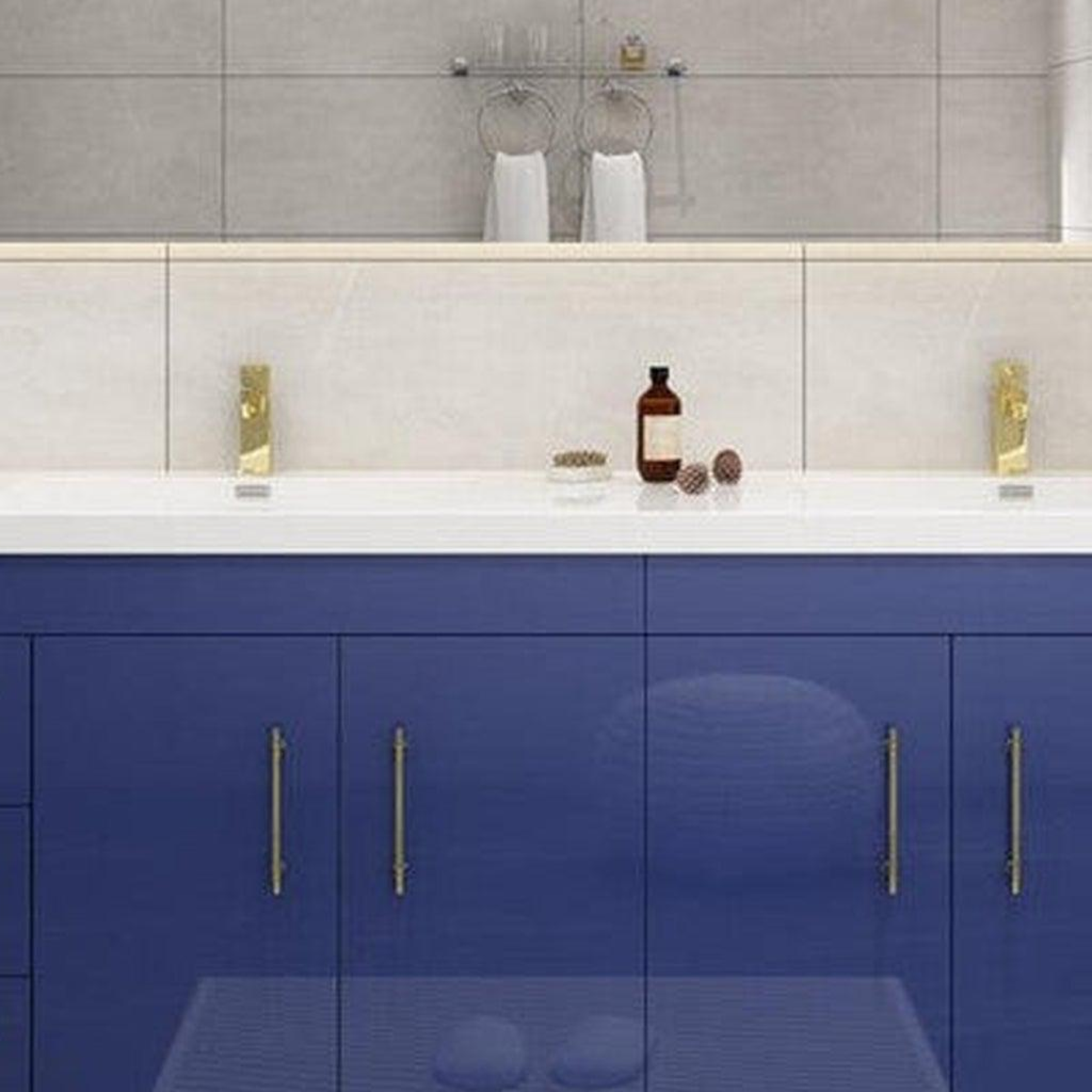 Elara 84" High Gloss Night Blue Freestanding Vanity With Double Reinforced White Acrylic Sinks