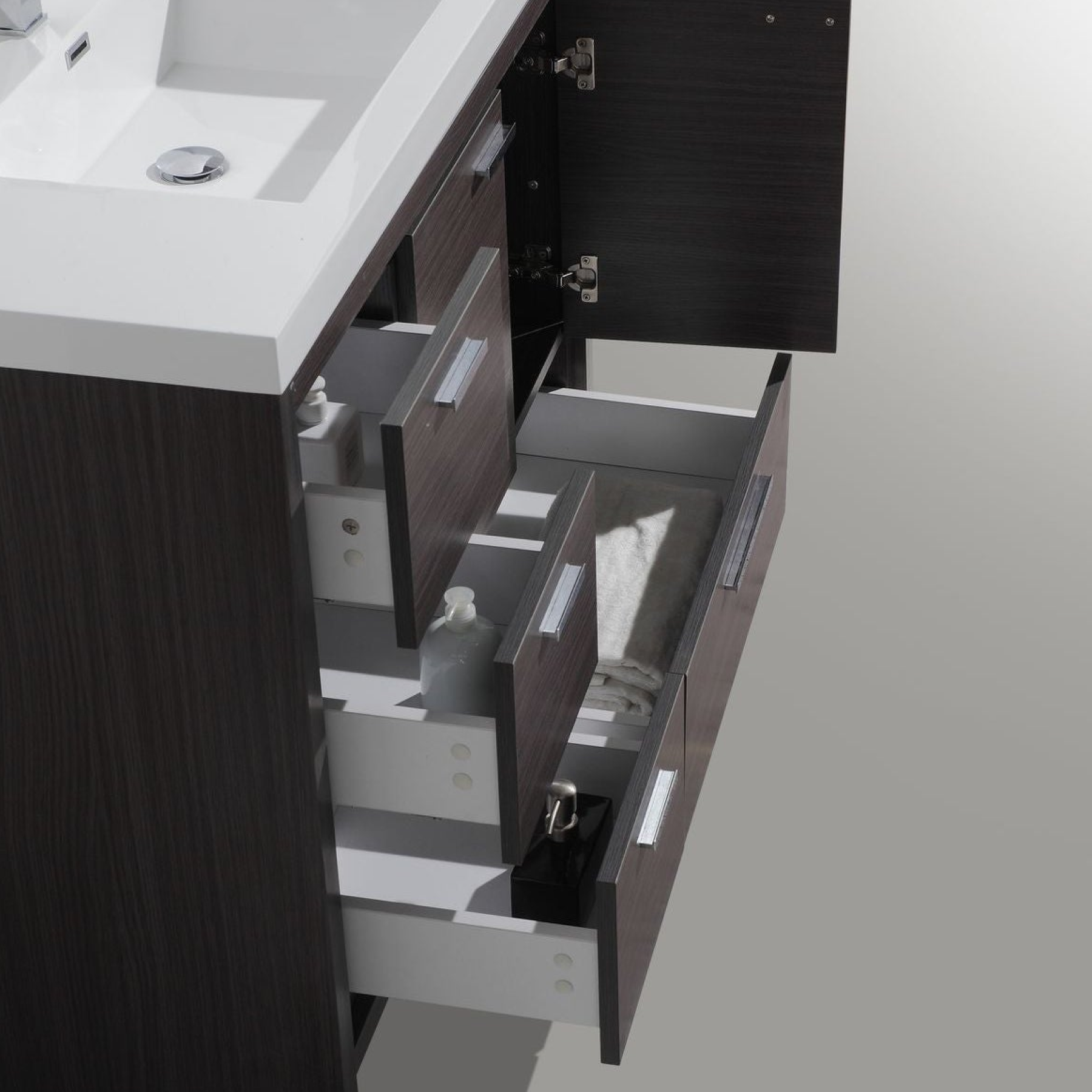 Amara 42" Dark Gray Oak Freestanding Vanity With Left Side Drawers and Single Reinforced White Acrylic Sink