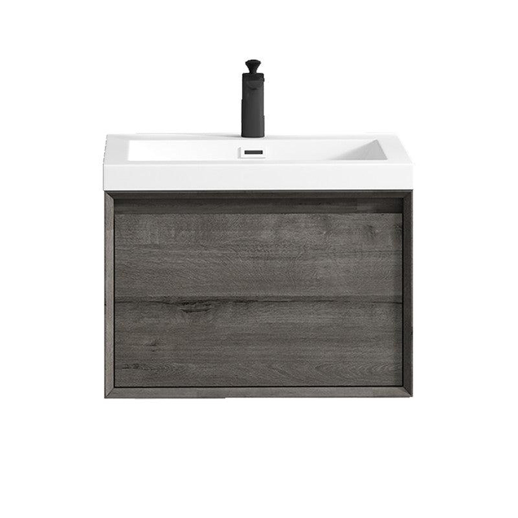 Bellezza 24" Smoke Oak Wall-Mounted Vanity With Single Reinforced White Acrylic Sink