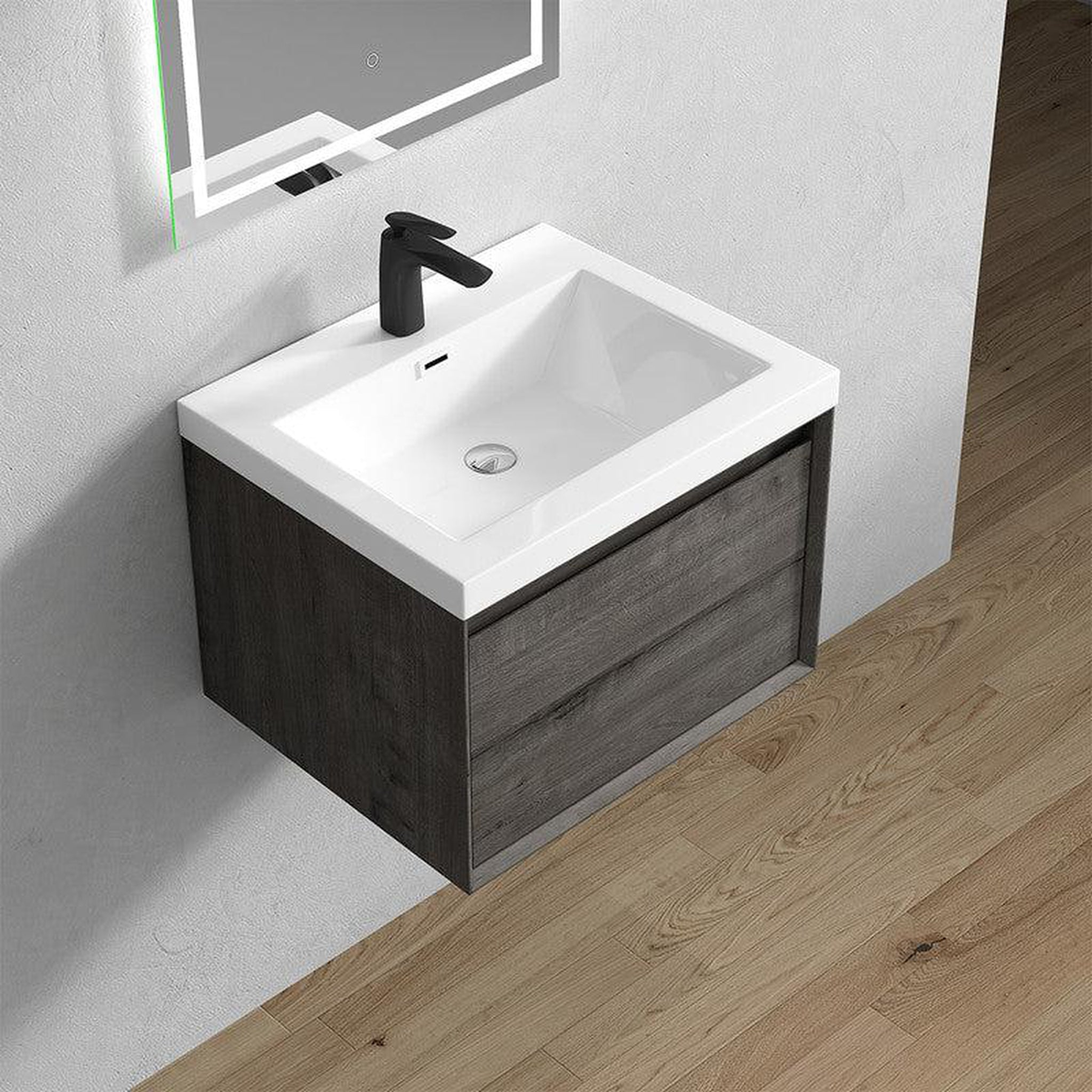 Bellezza 24" Smoke Oak Wall-Mounted Vanity With Single Reinforced White Acrylic Sink