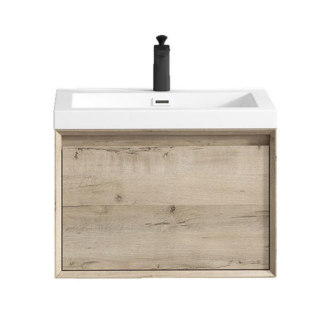 Bellezza 24" Light Oak Wall-Mounted Vanity With Single Reinforced White Acrylic Sink