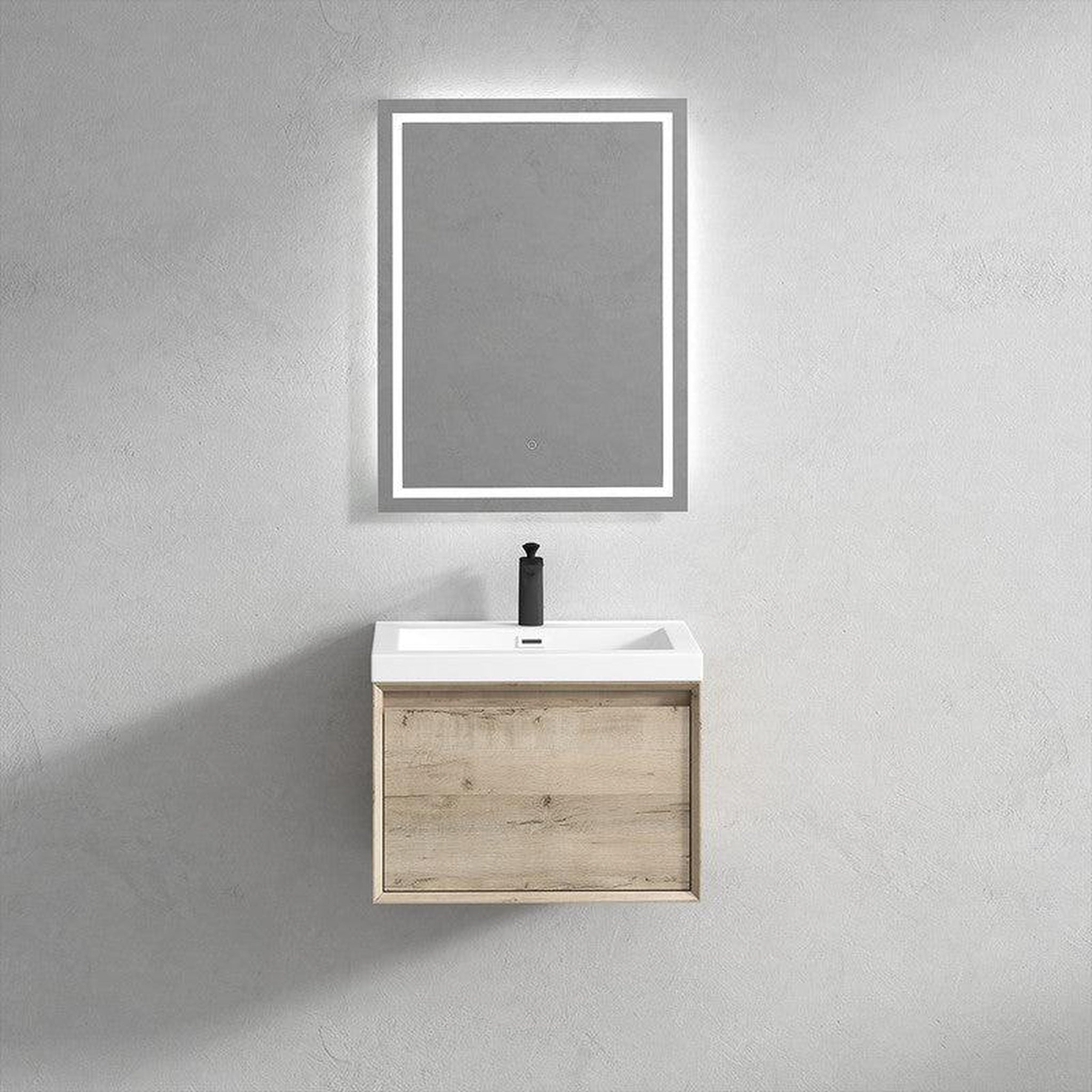Bellezza 24" Light Oak Wall-Mounted Vanity With Single Reinforced White Acrylic Sink