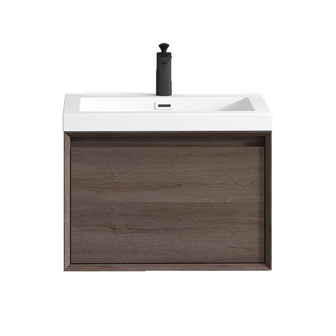 Bellezza 24" Red Oak Wall-Mounted Vanity With Single Reinforced White Acrylic Sink