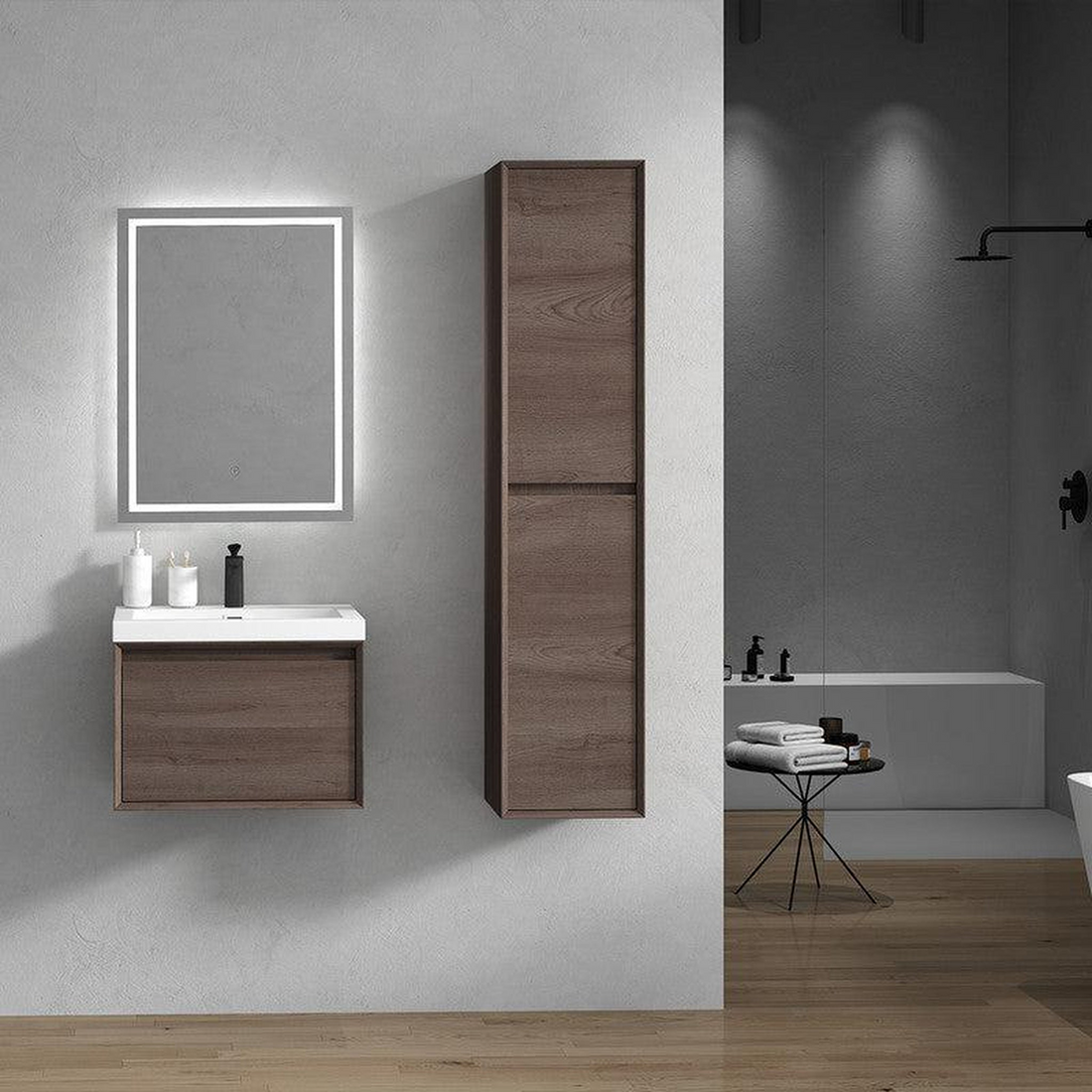 Bellezza 24" Red Oak Wall-Mounted Vanity With Single Reinforced White Acrylic Sink