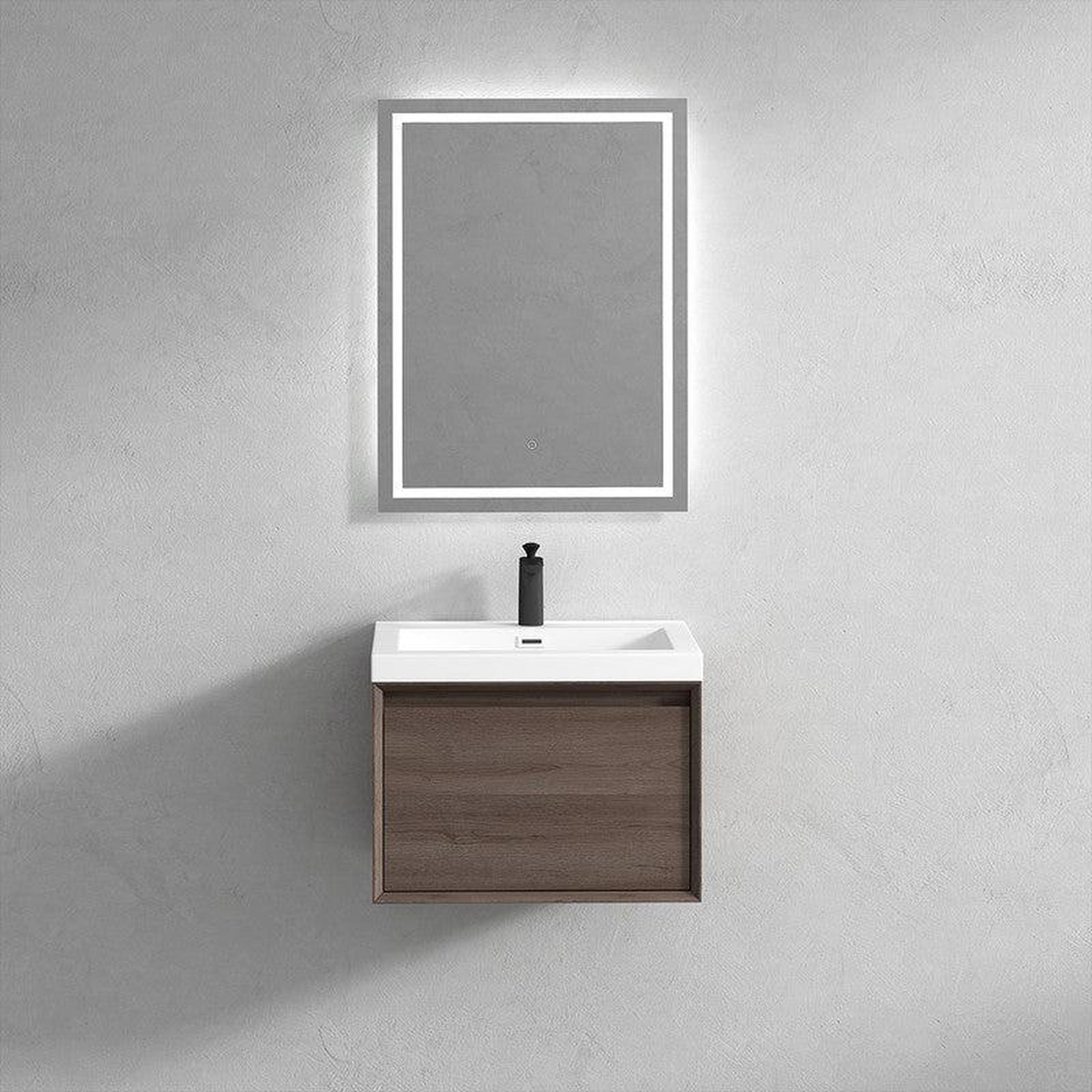 Bellezza 24" Red Oak Wall-Mounted Vanity With Single Reinforced White Acrylic Sink
