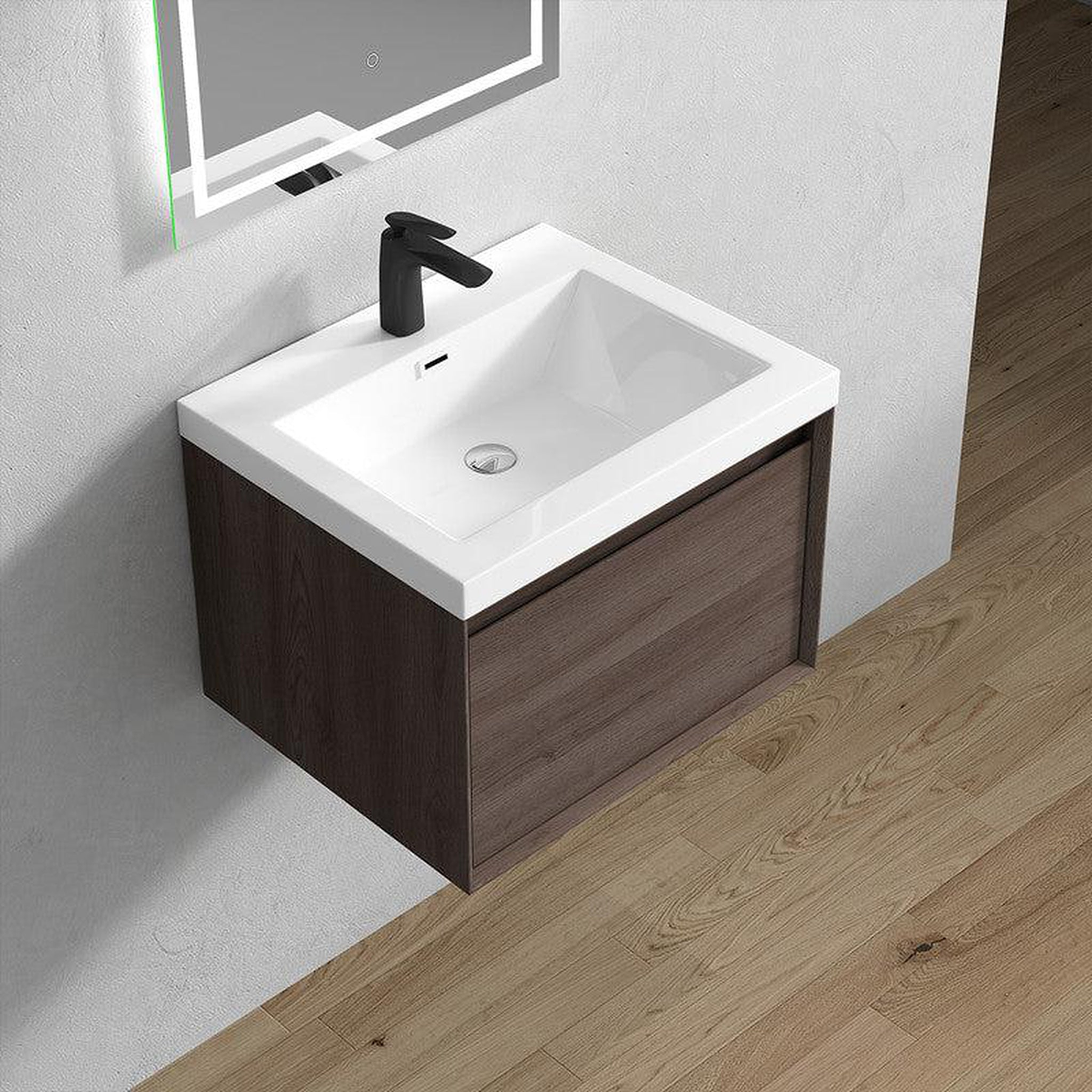 Bellezza 24" Red Oak Wall-Mounted Vanity With Single Reinforced White Acrylic Sink