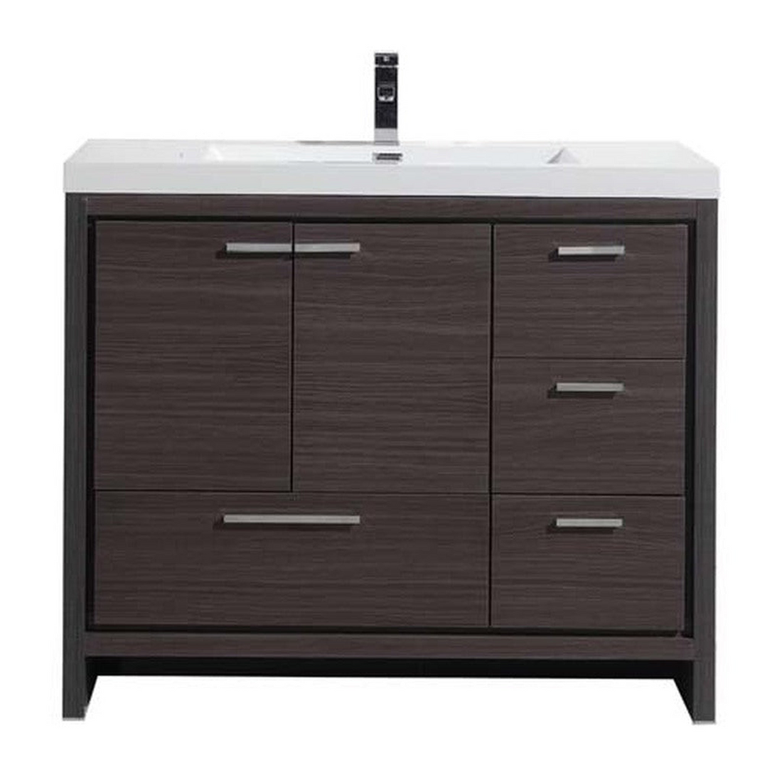Amara 42" Dark Gray Oak Freestanding Vanity With Right Side Drawers and Single Reinforced White Acrylic Sink