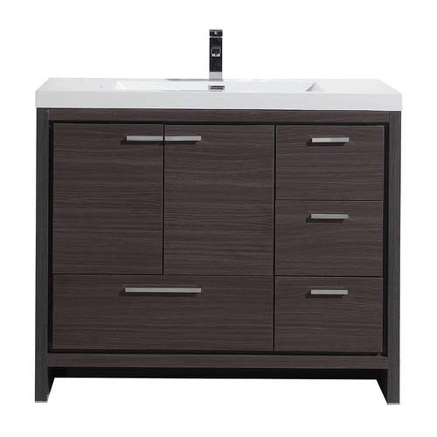 Amara 42" Dark Gray Oak Freestanding Vanity With Right Side Drawers and Single Reinforced White Acrylic Sink