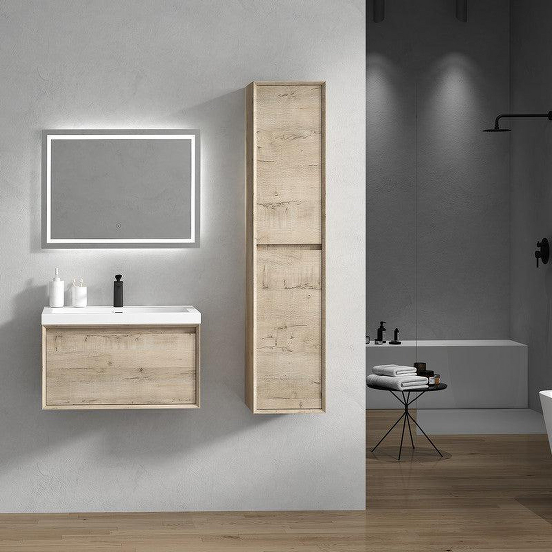 Bellezza 30" Light Oak Wall-Mounted Vanity With Single Reinforced White Acrylic Sink