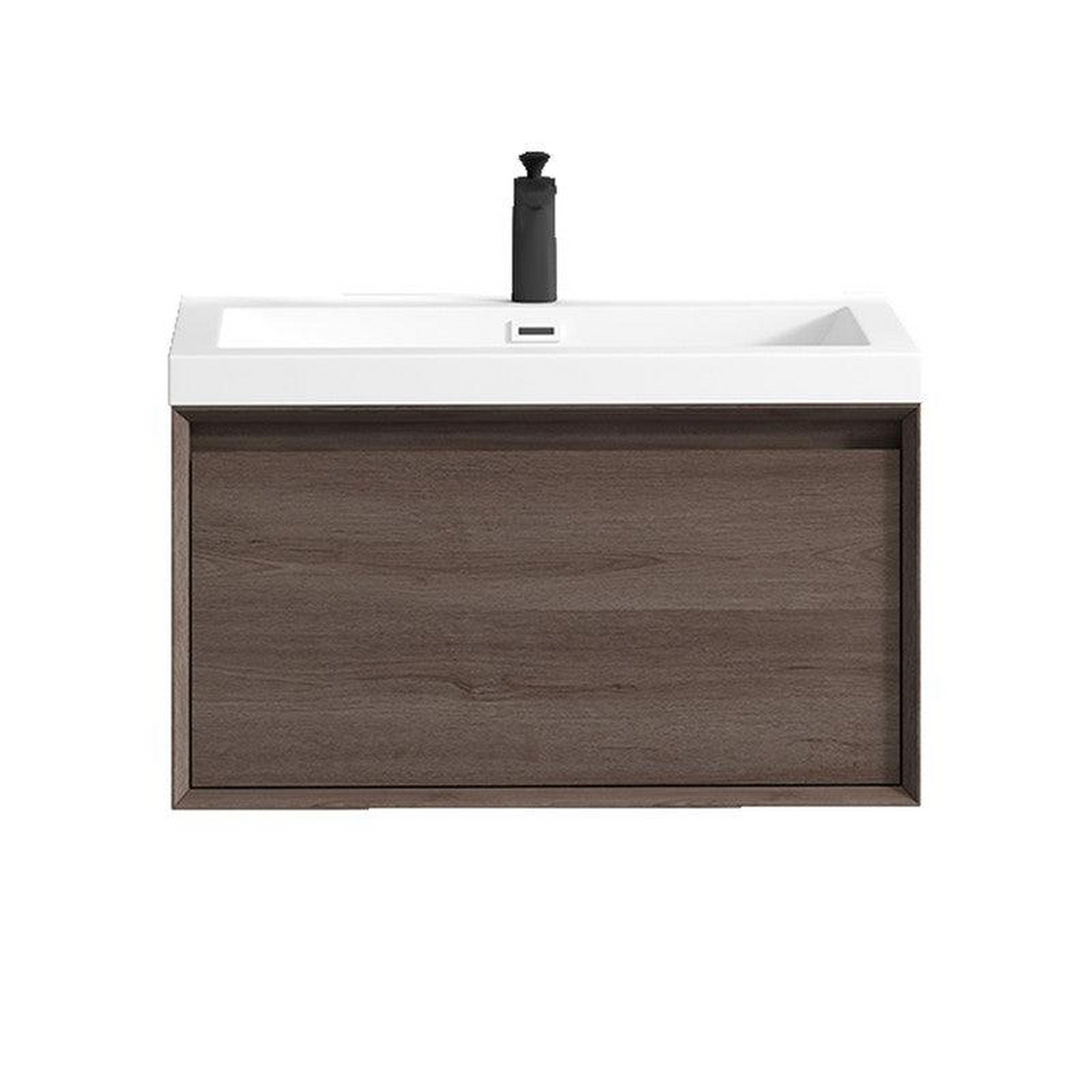 Bellezza 30" Red Oak Wall-Mounted Vanity With Single Reinforced White Acrylic Sink