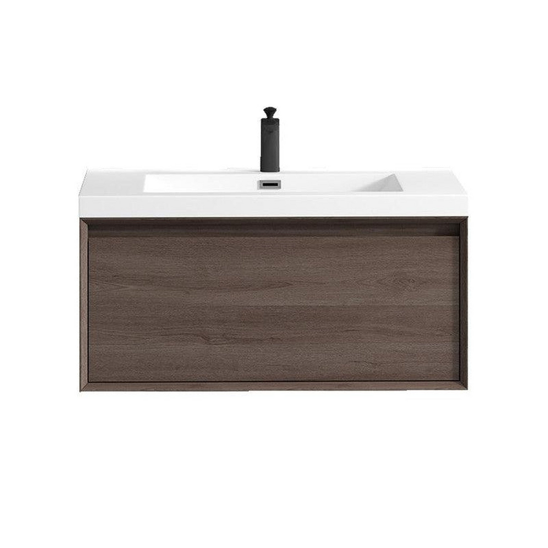 Bellezza 36" Red Oak Wall-Mounted Vanity With Single Reinforced White Acrylic Sink