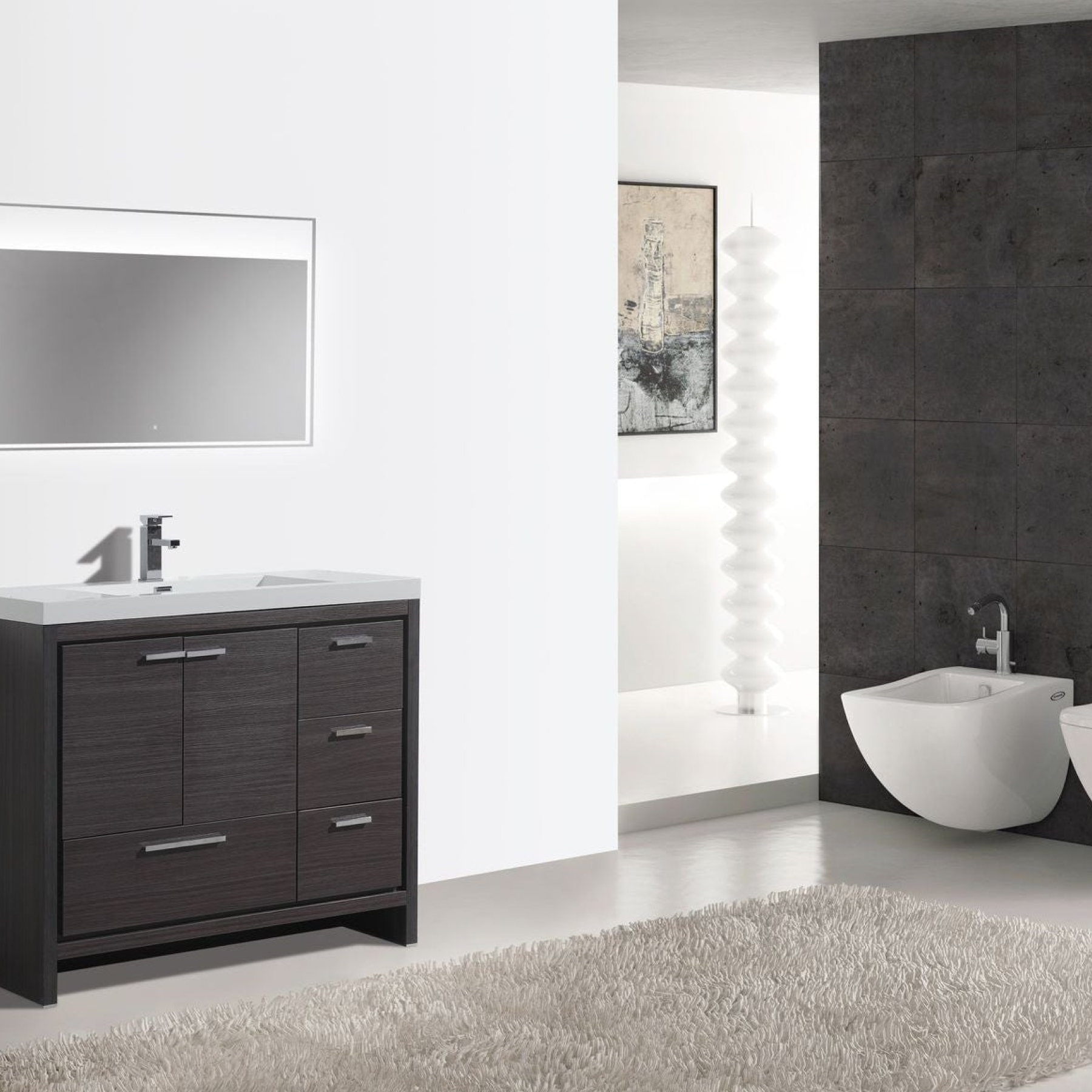 Amara 42" Dark Gray Oak Freestanding Vanity With Right Side Drawers and Single Reinforced White Acrylic Sink